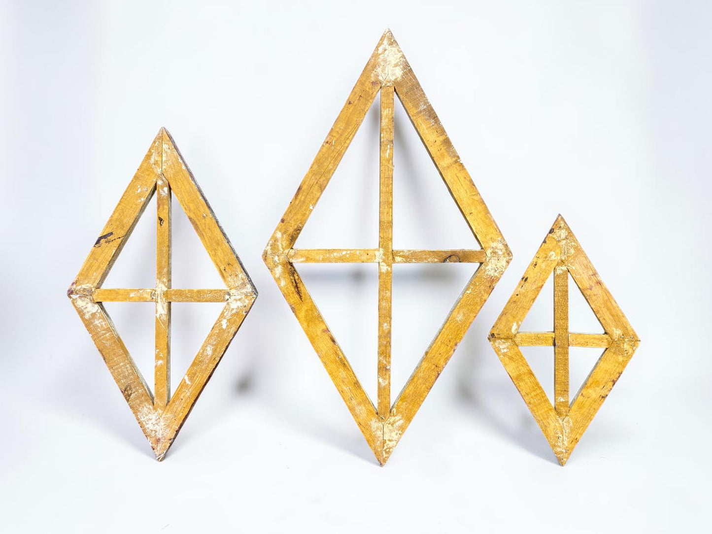 Set 3 Diamond Wood Window Frames, Distressed Farmhouse Decor, Antique Inspired
