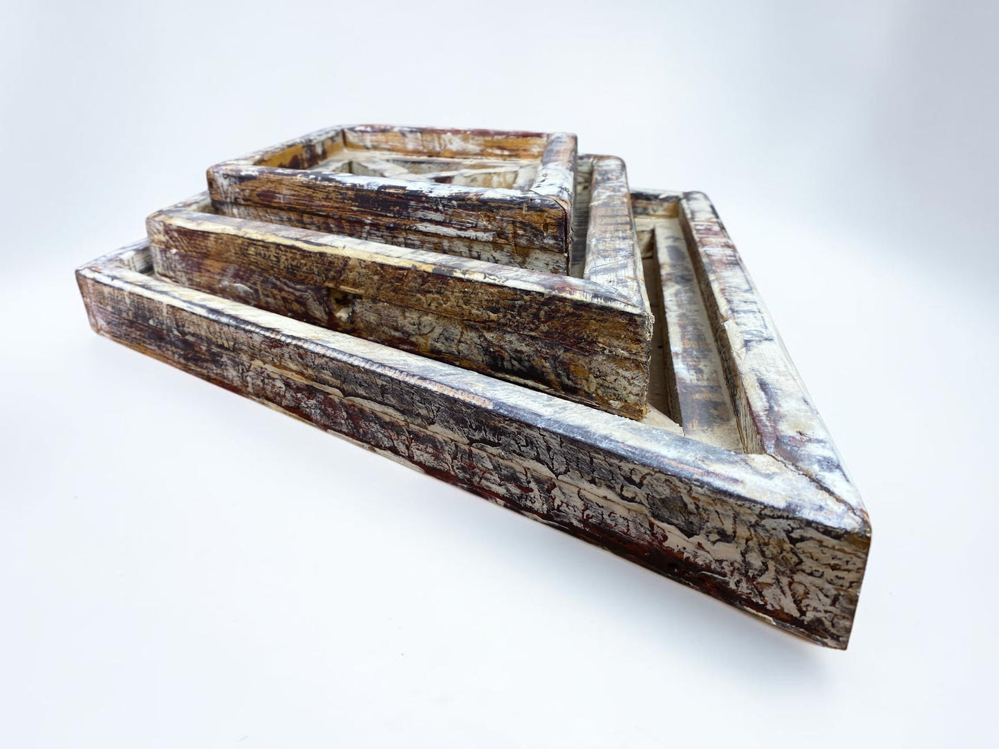 Set 3 Diamond Wood Window Frames, Distressed Farmhouse Decor, Antique Inspired