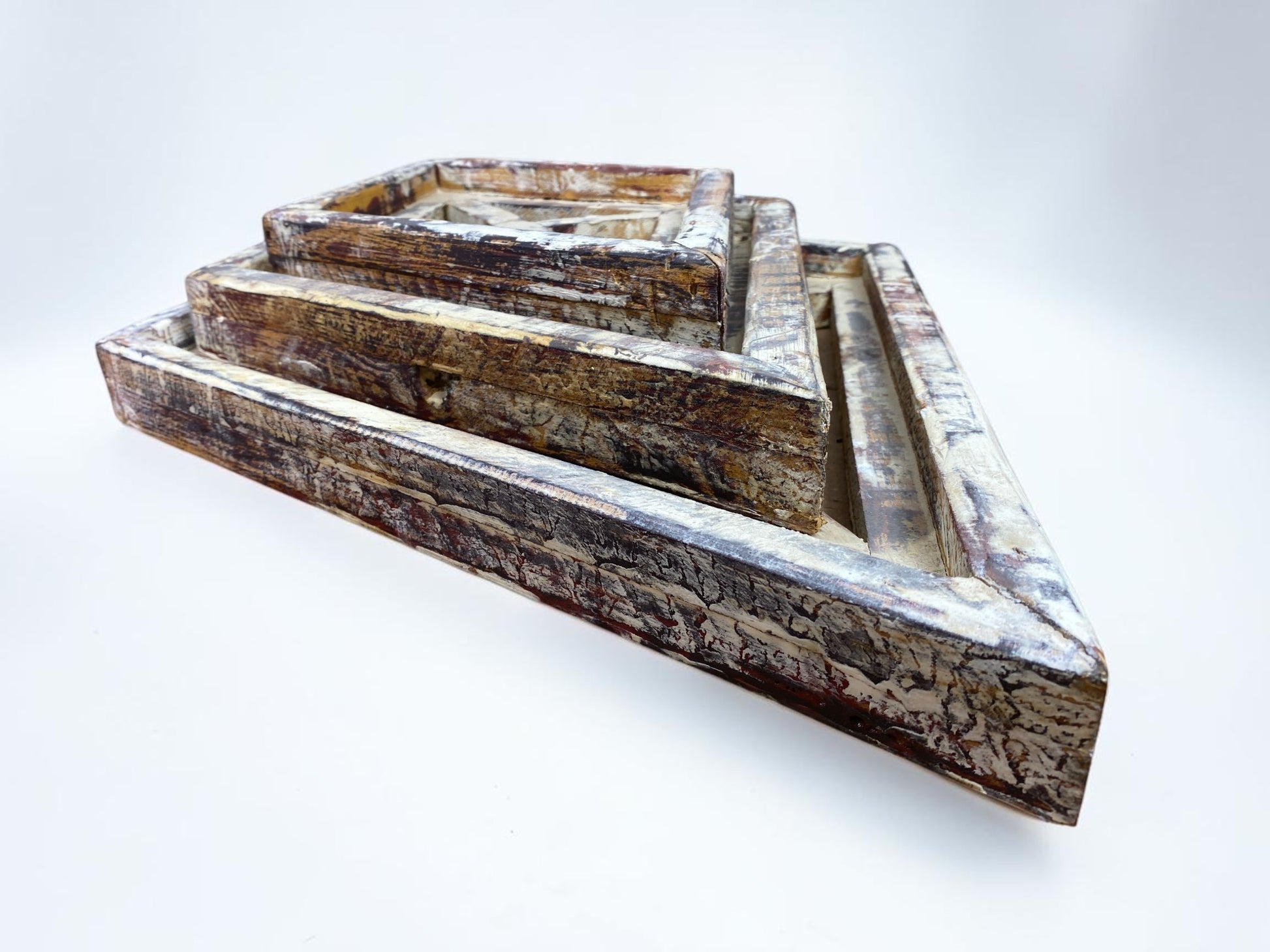 Set 3 Diamond Wood Window Frames, Distressed Farmhouse Decor, Antique Inspired