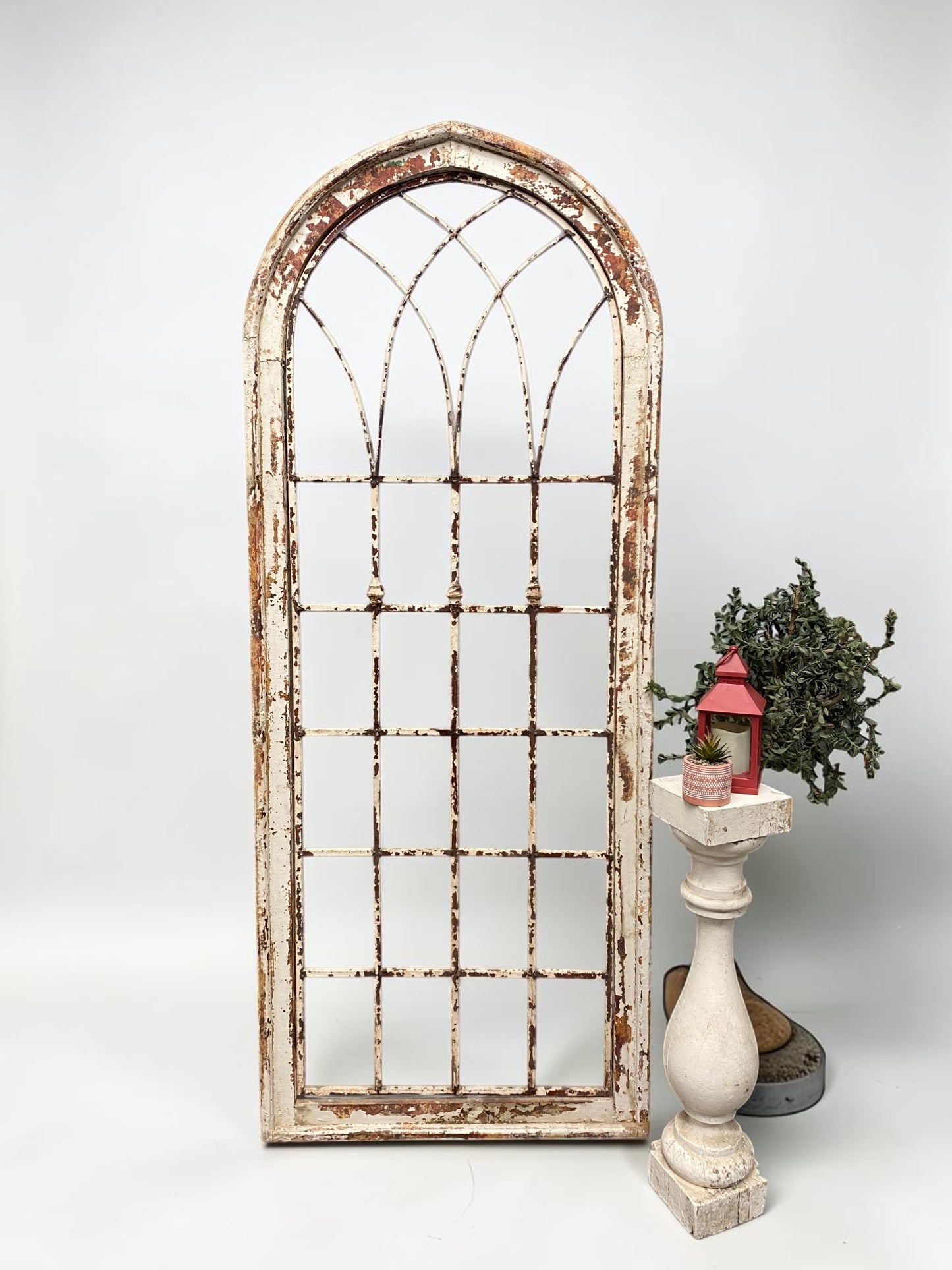 Windows - Large Wood Metal Arched Window Wall Decor, Rustic Farmhouse, Arched Church Frame by The Old Grainery (chippy pai...