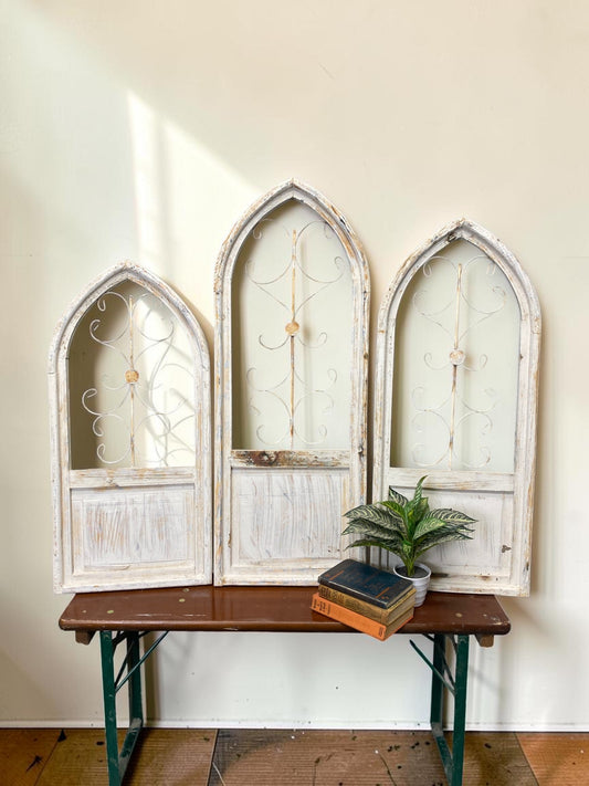 Windows - 3 French Country Wood Metal Arched Window Frame, Distressed Farmhouse Decor by The Old Grainery (arched, church...