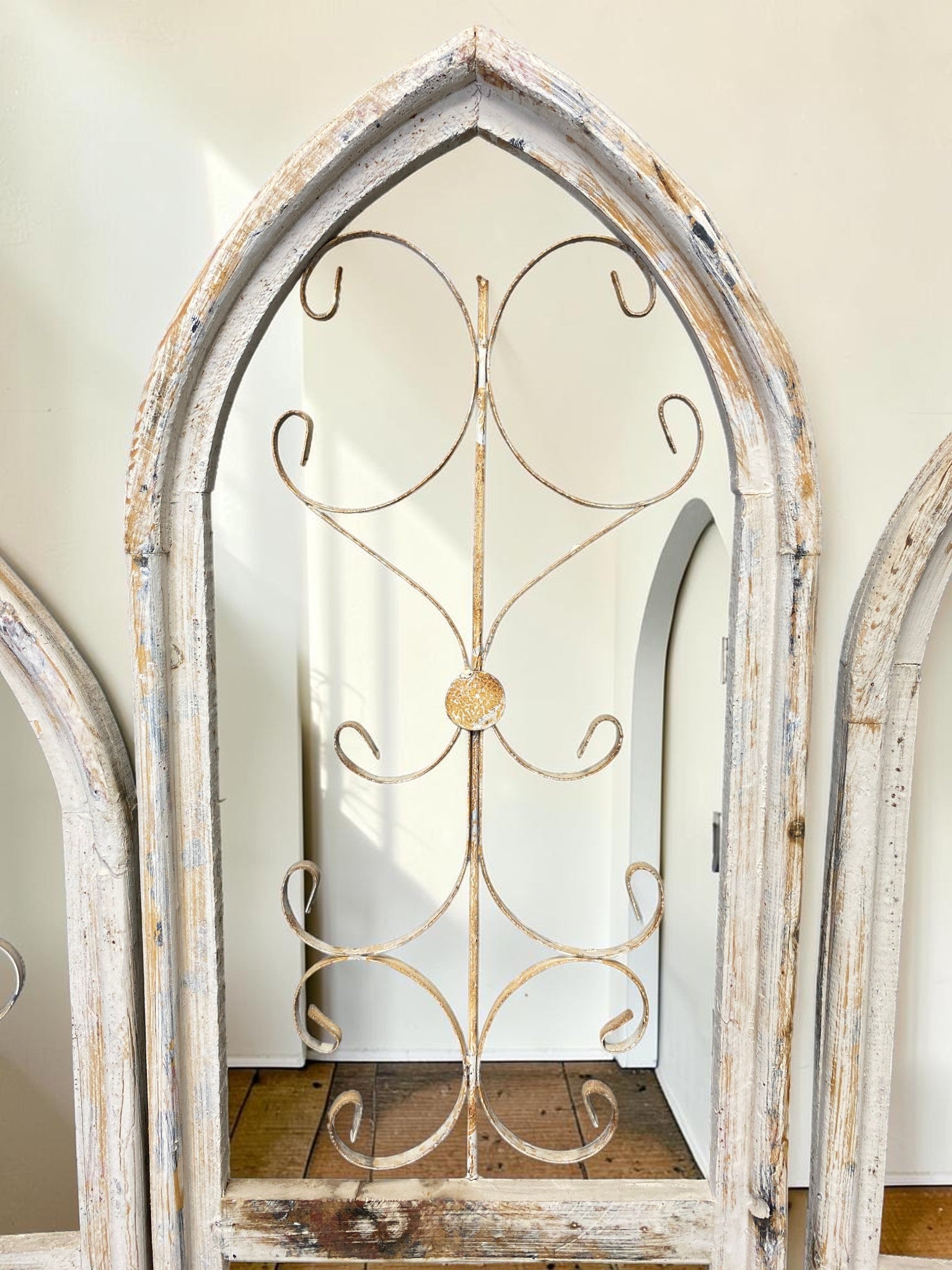 Windows - 3 French Country Wood Metal Arched Window Frame, Distressed Farmhouse Decor by The Old Grainery (arched, church...
