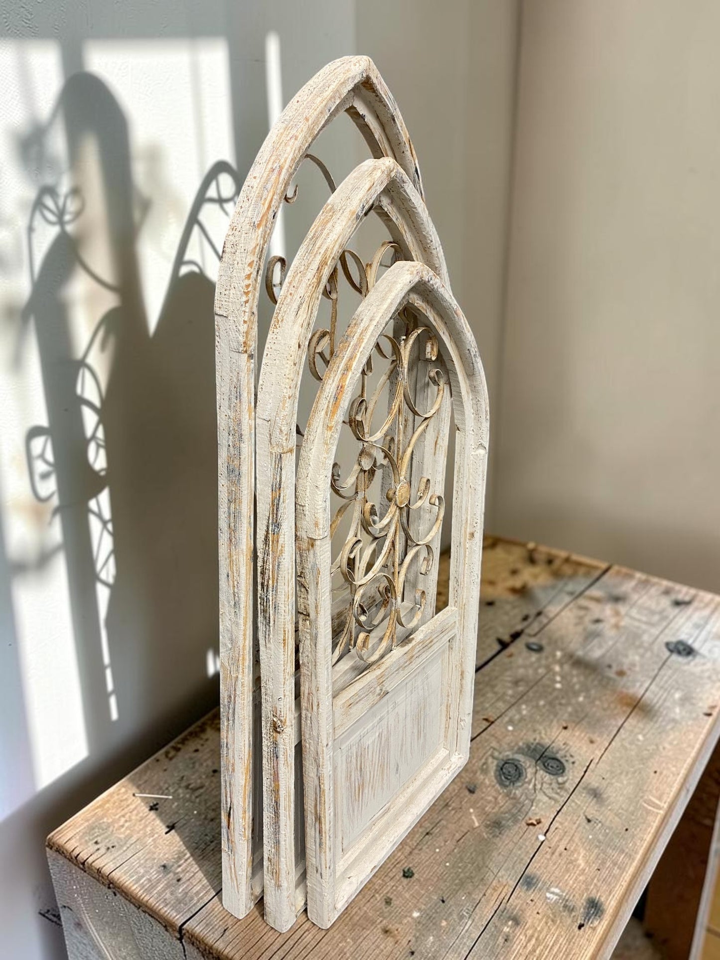 Windows - 3 French Country Wood Metal Arched Window Frame, Distressed Farmhouse Decor by The Old Grainery (arched, church...