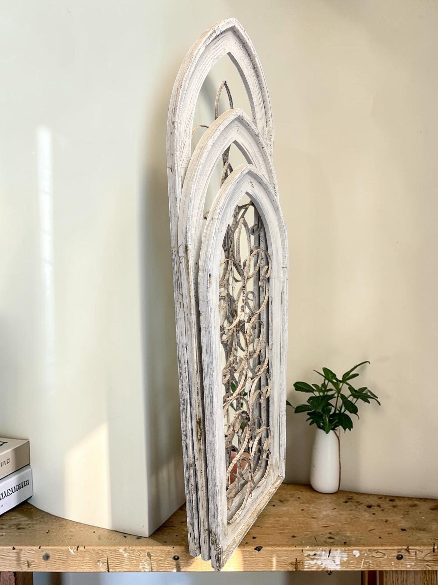 Set 3 XL Arched Wood Metal Gothic Window Frames, Rustic Farmhouse Decor Set