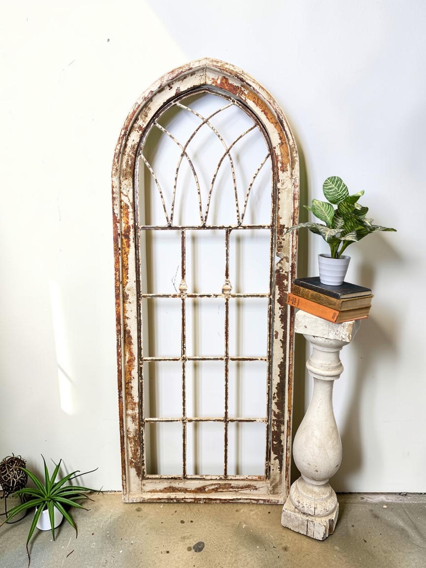 Wood Metal Window Wall Decor, Arched Cathedral (24x59) Rustic Window Frame