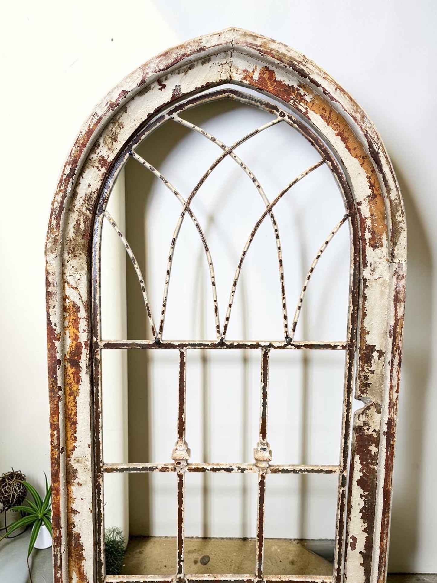 Wood Metal Window Wall Decor, Arched Cathedral (24x59) Rustic Window Frame