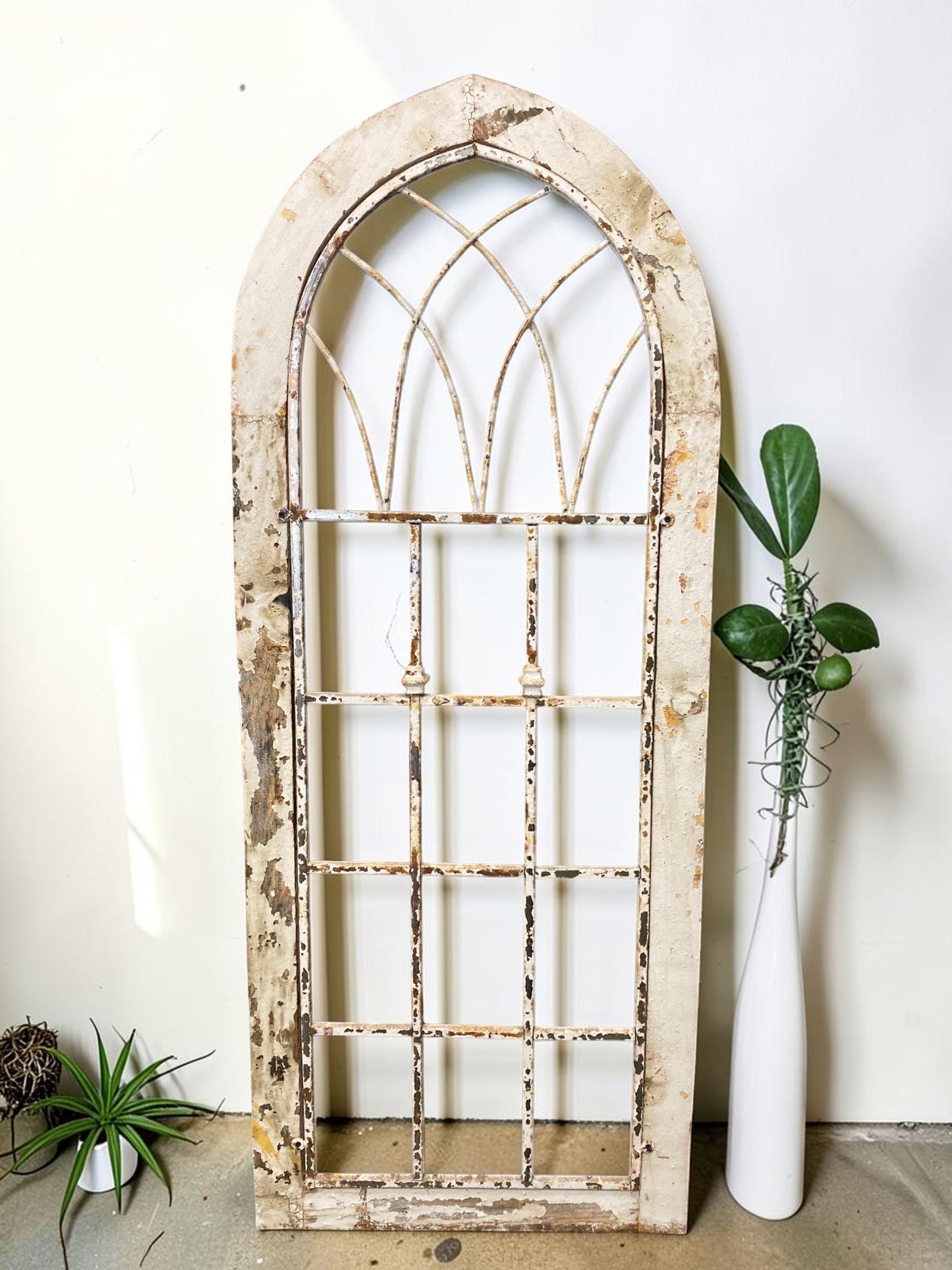 Wood Metal Window Wall Decor, Arched Cathedral (24x59) Rustic Window Frame