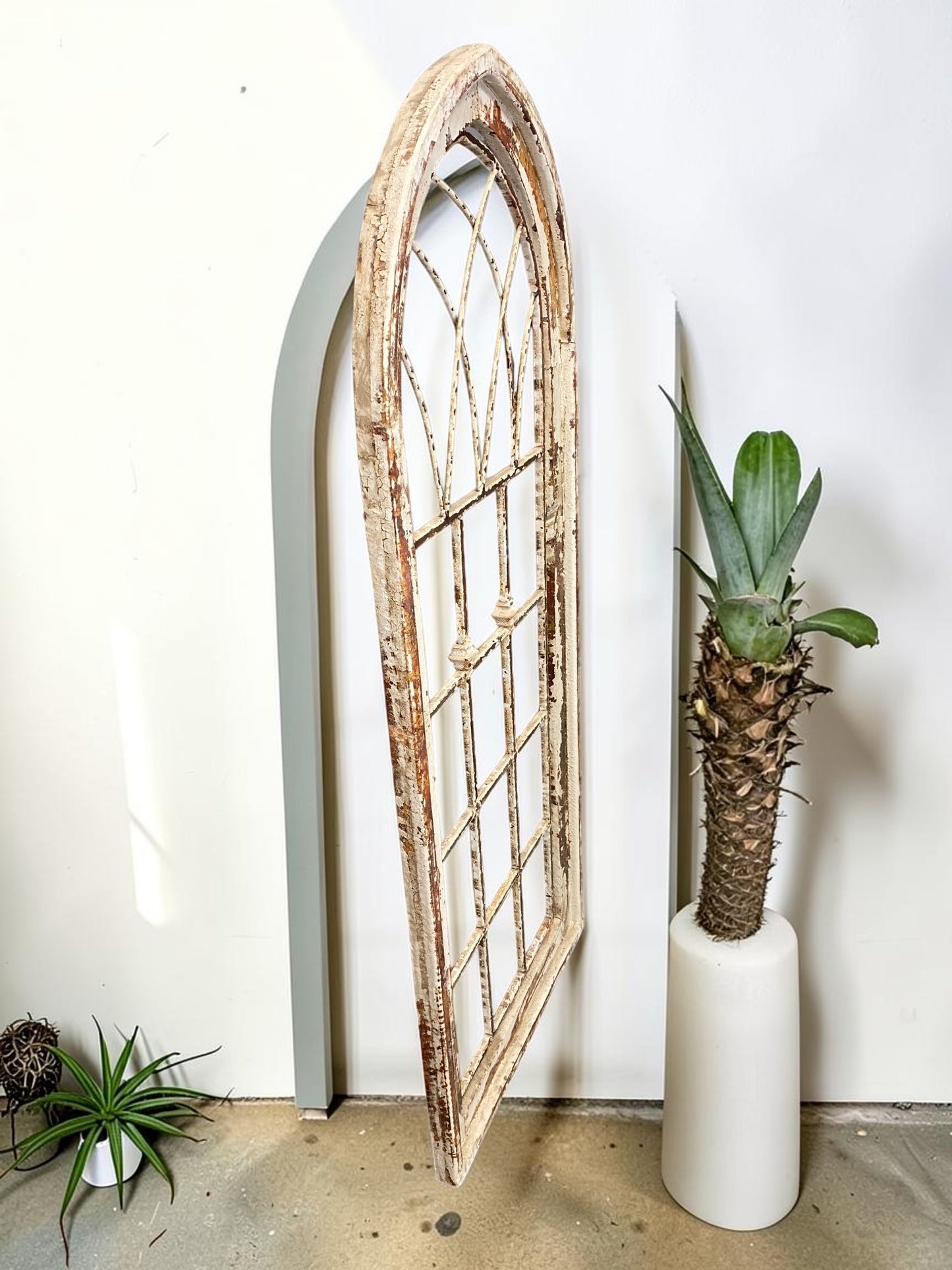Wood Metal Window Wall Decor, Arched Cathedral (24x59) Rustic Window Frame