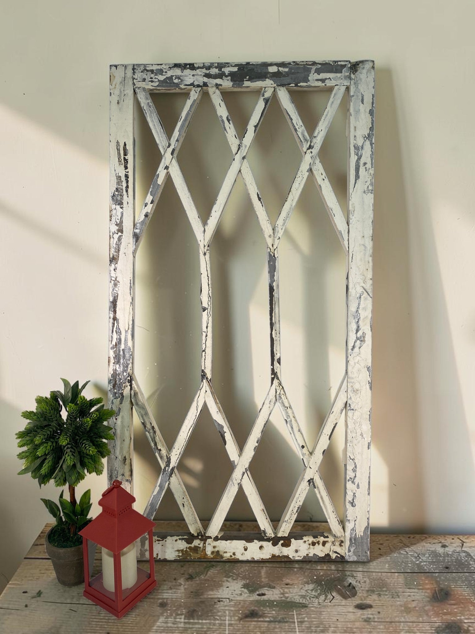 Windows - White Diamond Transom Window Frame (22x41.75) Rustic Wood Decorative Panel by The Old Grainery (architectural, d...