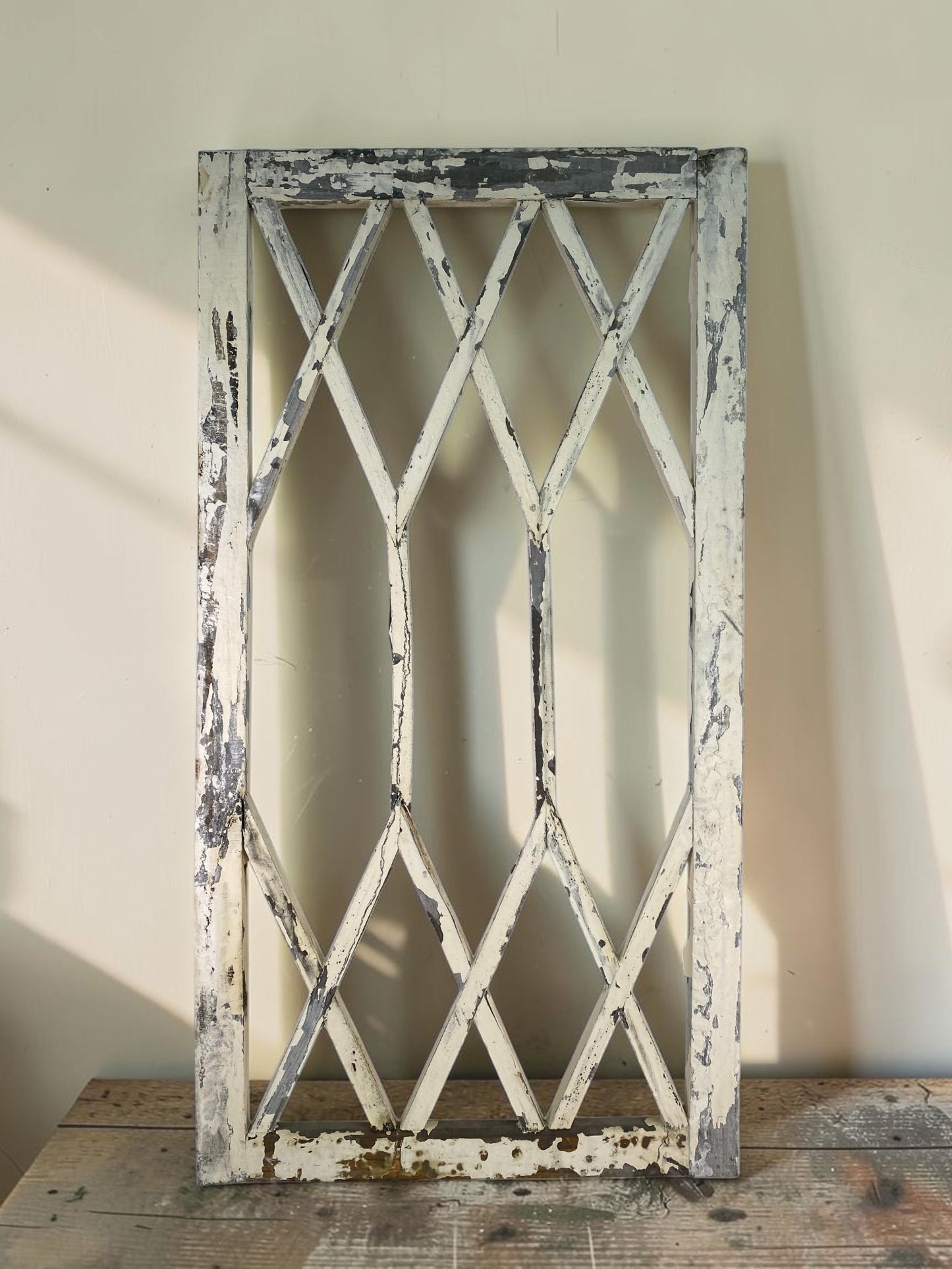 Windows - White Diamond Transom Window Frame (22x41.75) Rustic Wood Decorative Panel by The Old Grainery (architectural, d...