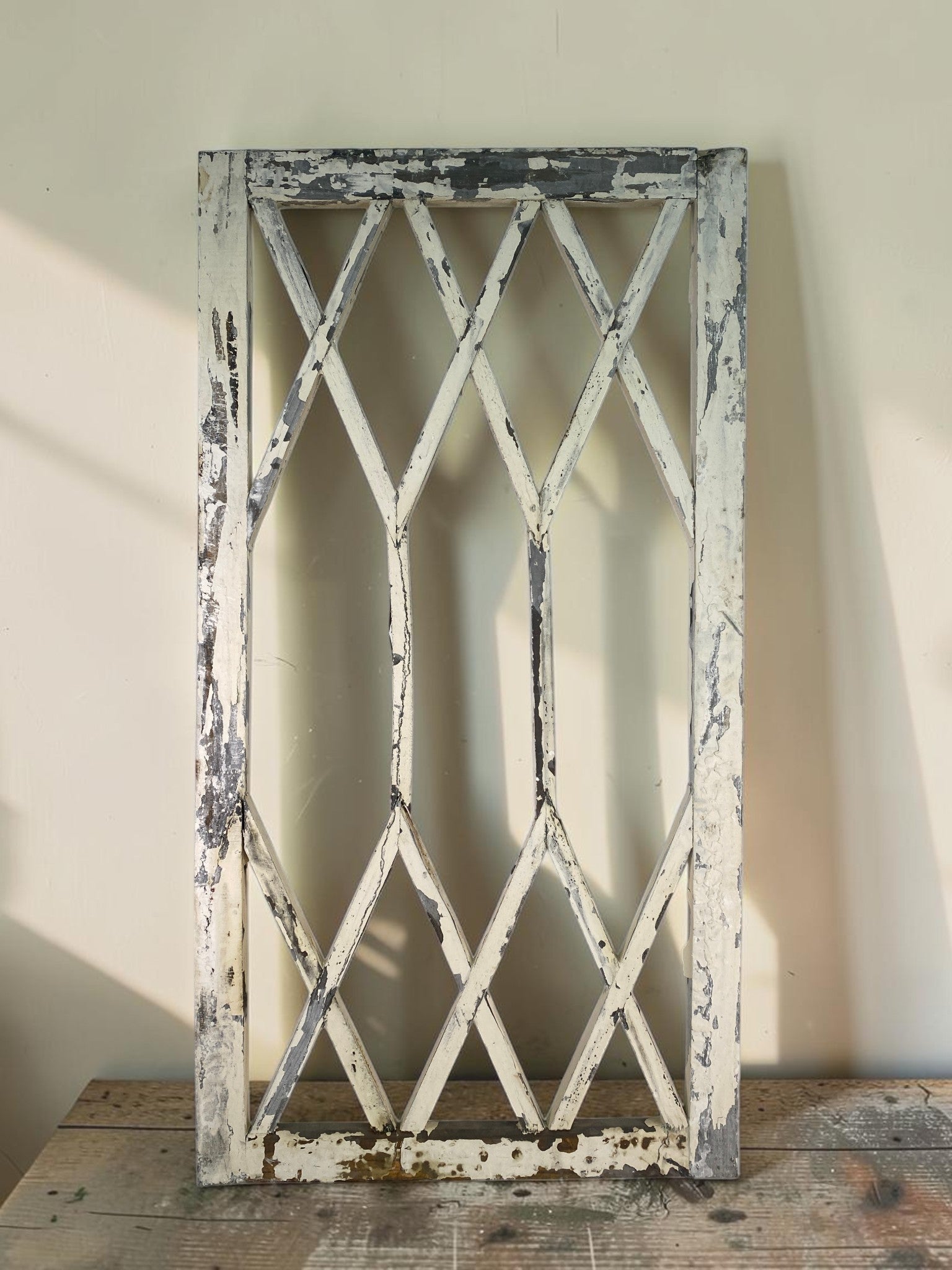 Windows - White Diamond Transom Window Frame (22x41.75) Rustic Wood Decorative Panel by The Old Grainery (architectural, d...