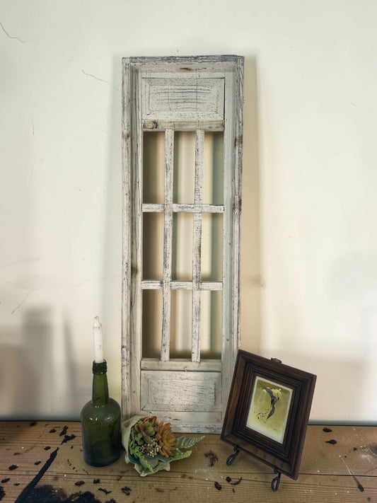 White Double Panel Wood, Distressed Farmhouse Window Panel, Cottage Wall Accent