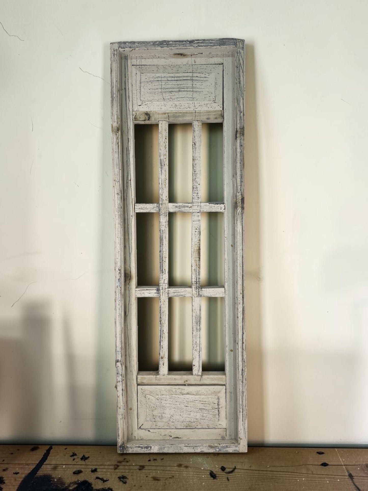 White Double Panel Wood, Distressed Farmhouse Window Panel, Cottage Wall Accent