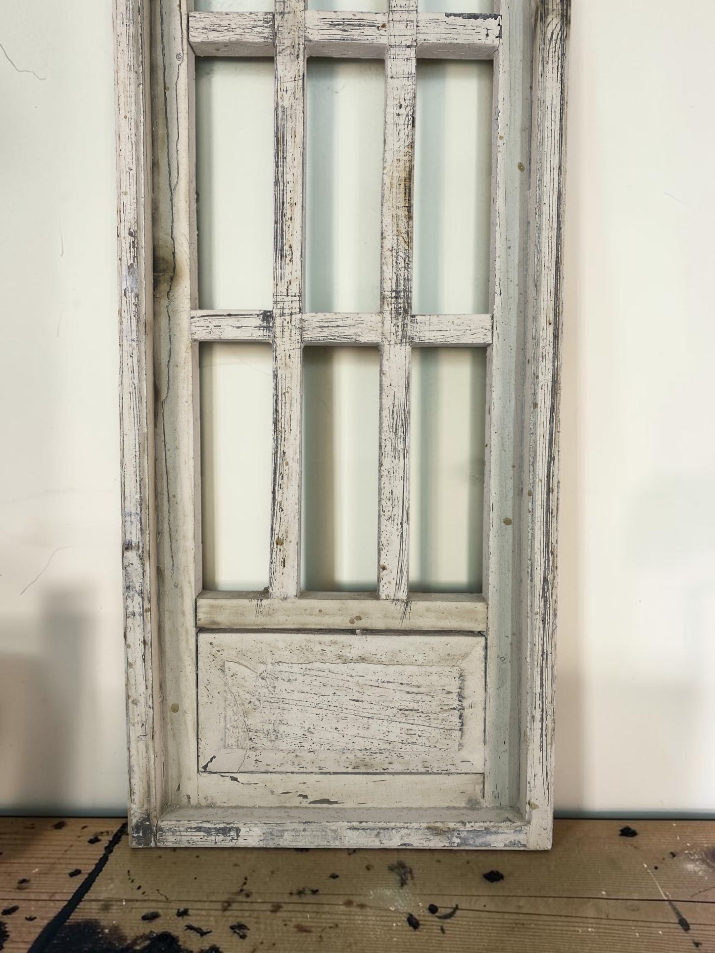White Double Panel Wood, Distressed Farmhouse Window Panel, Cottage Wall Accent
