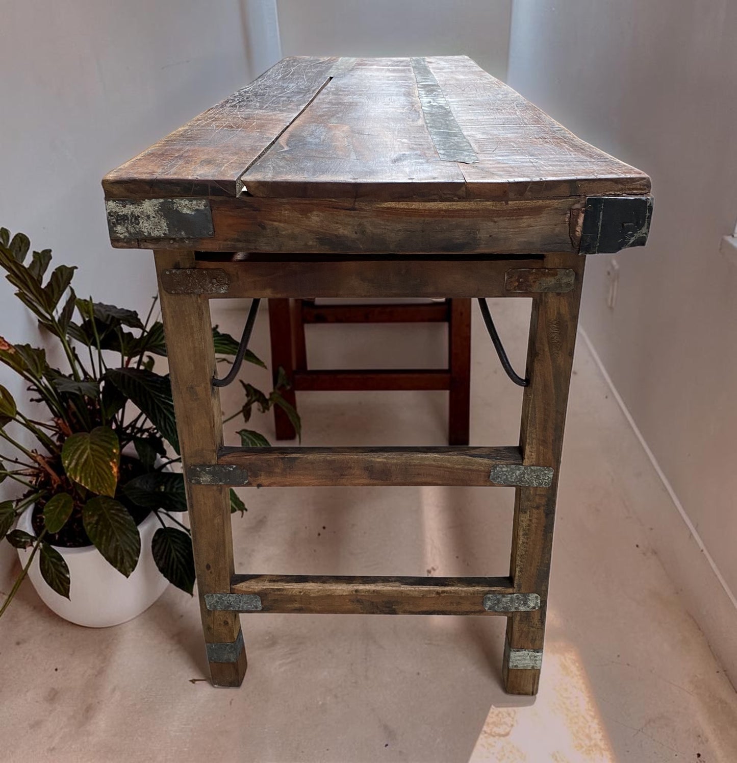 Reclaimed Wood Folding Table (67.75x22) Rustic Wood Dining, Kitchen Island B112