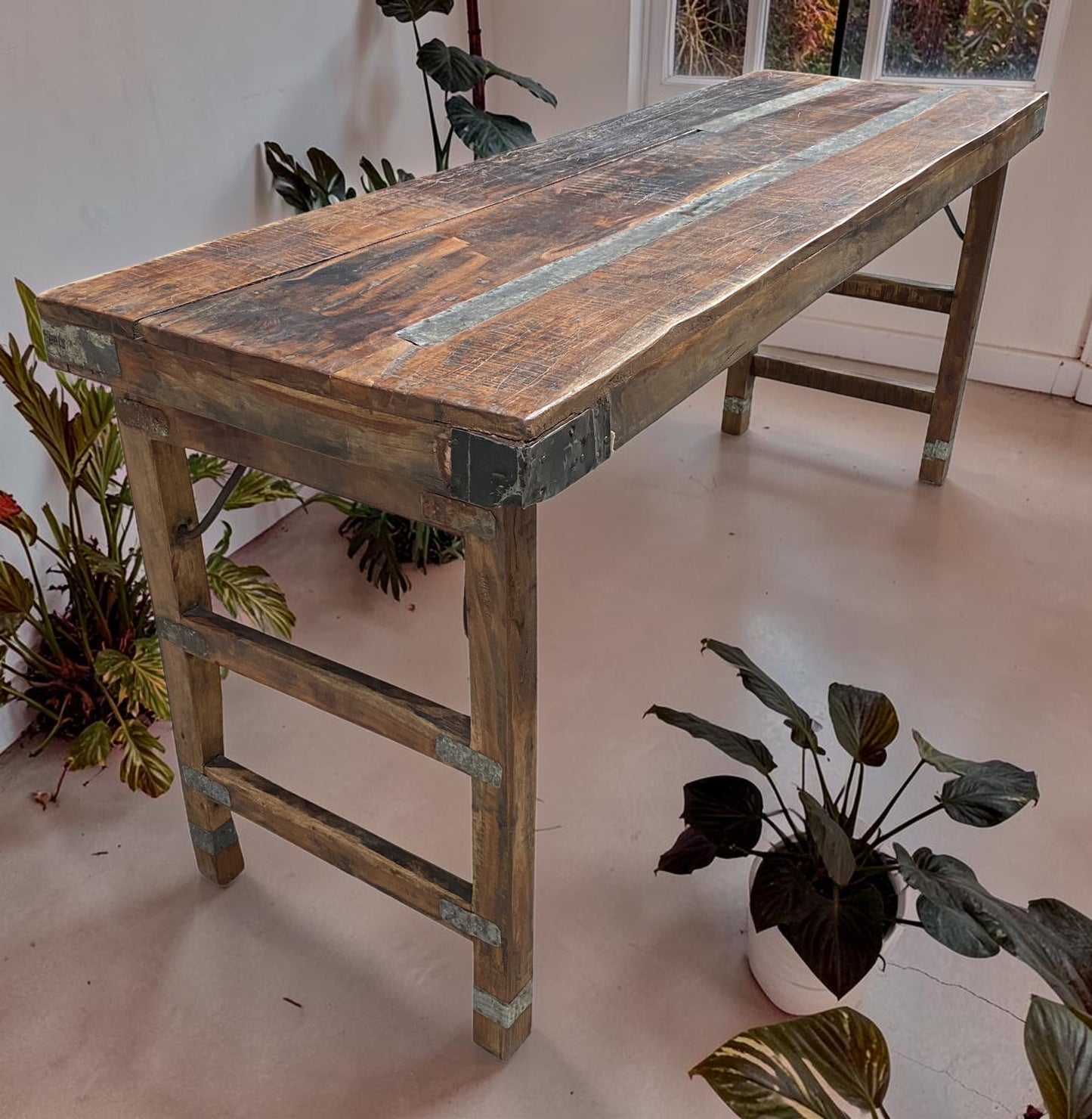 Reclaimed Wood Folding Table (67.75x22) Rustic Wood Dining, Kitchen Island B112