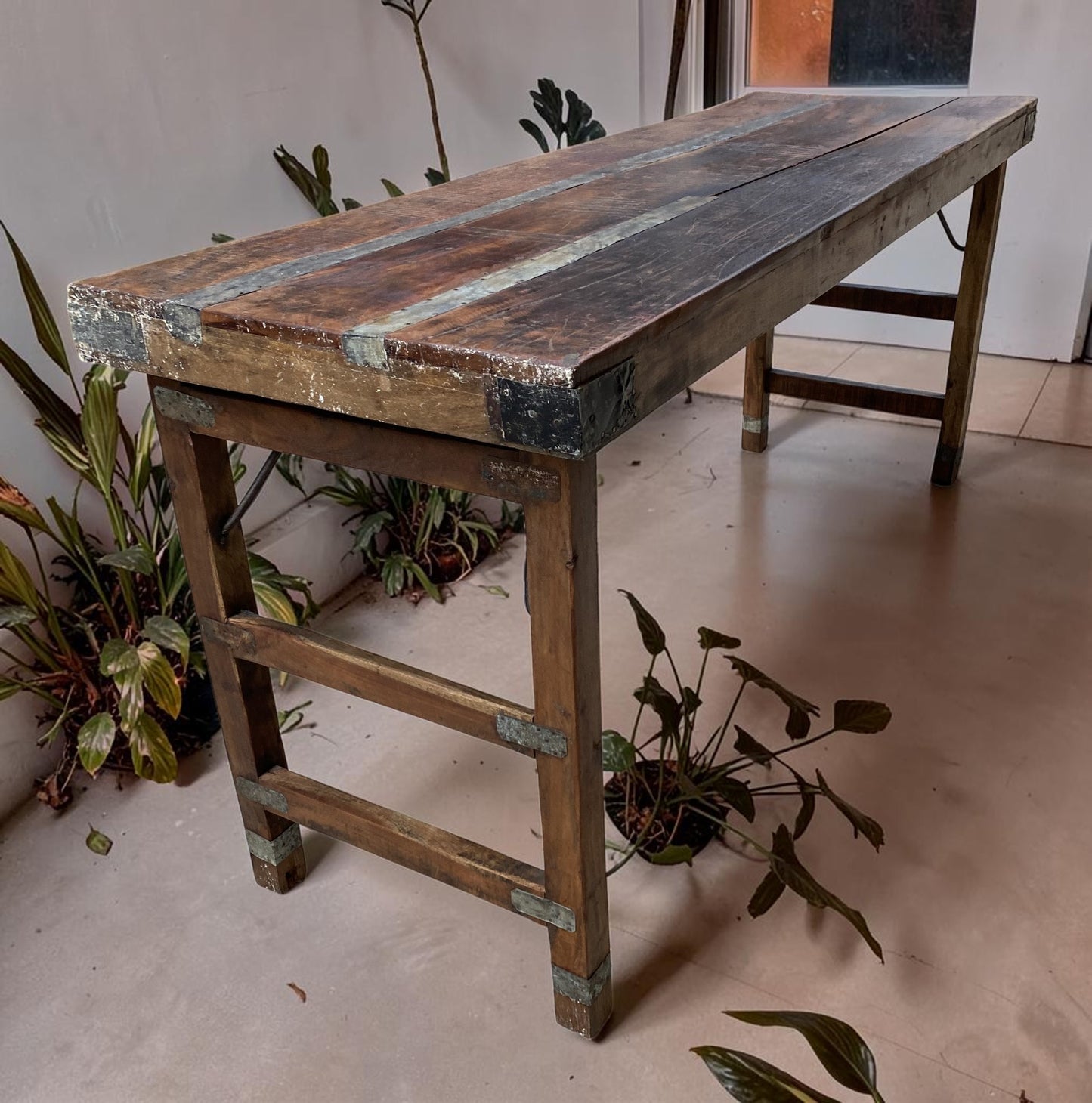 Reclaimed Wood Folding Table (67.75x22) Rustic Wood Dining, Kitchen Island B112