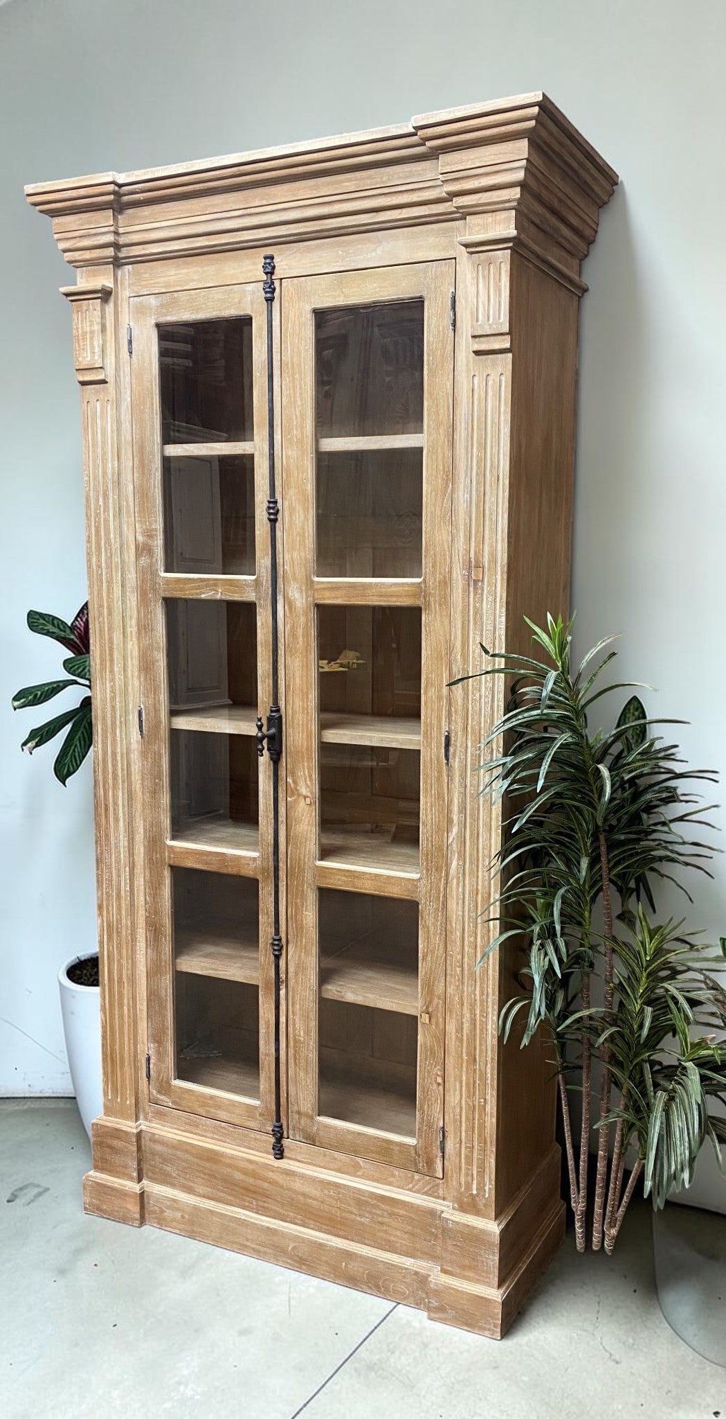 Library Bookcase, 2 Door Natural Display Case, Showcase, Kitchen Cabinet, F
