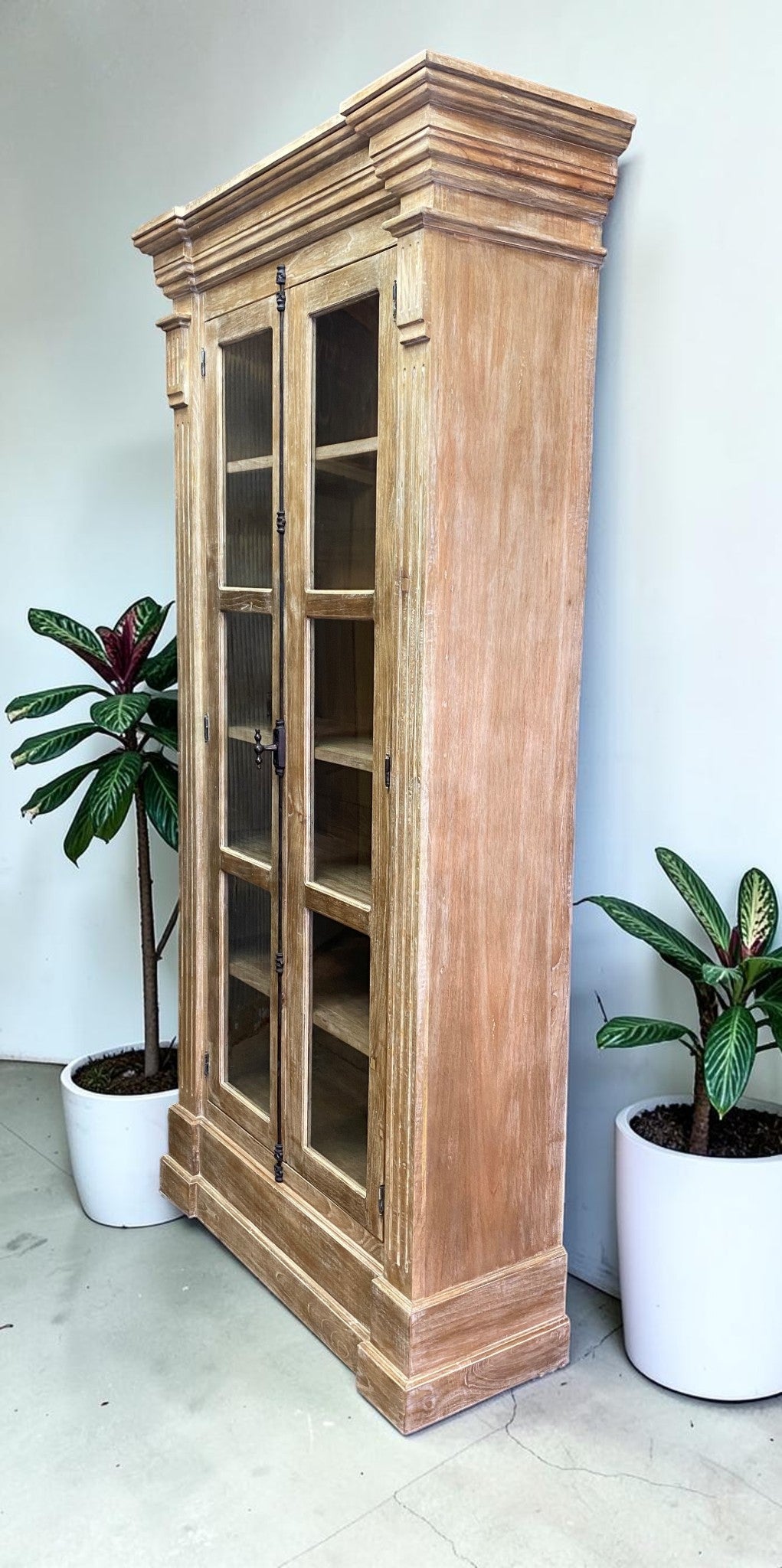 Library Bookcase, 2 Door Natural Display Case, Showcase, Kitchen Cabinet, F