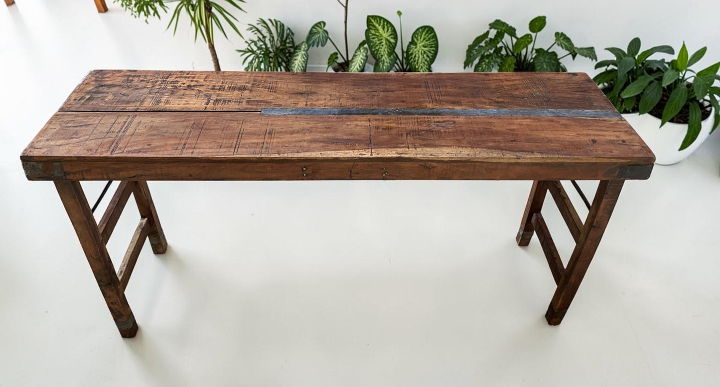 Reclaimed Wood Folding Table (67.5x21.5) Rustic Wood Dining, Kitchen Island B118