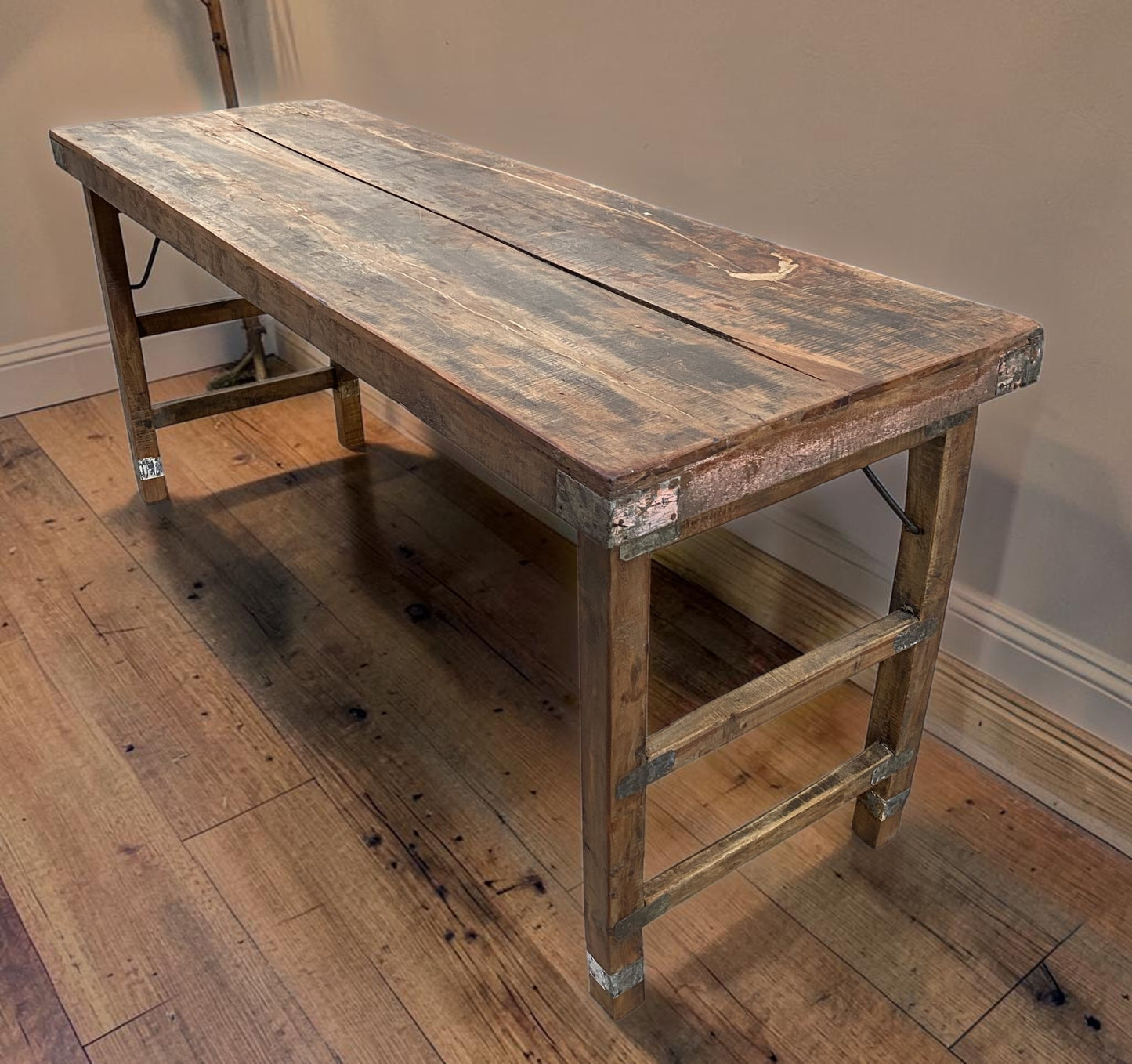 Reclaimed Wood Folding Table (68.5x22.5) Rustic Wood Dining, Kitchen Island B128