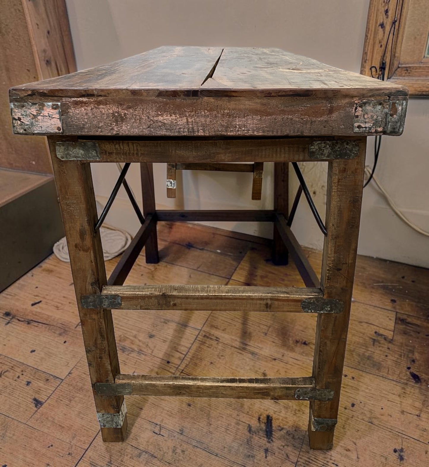 Reclaimed Wood Folding Table (68.5x22.5) Rustic Wood Dining, Kitchen Island B128