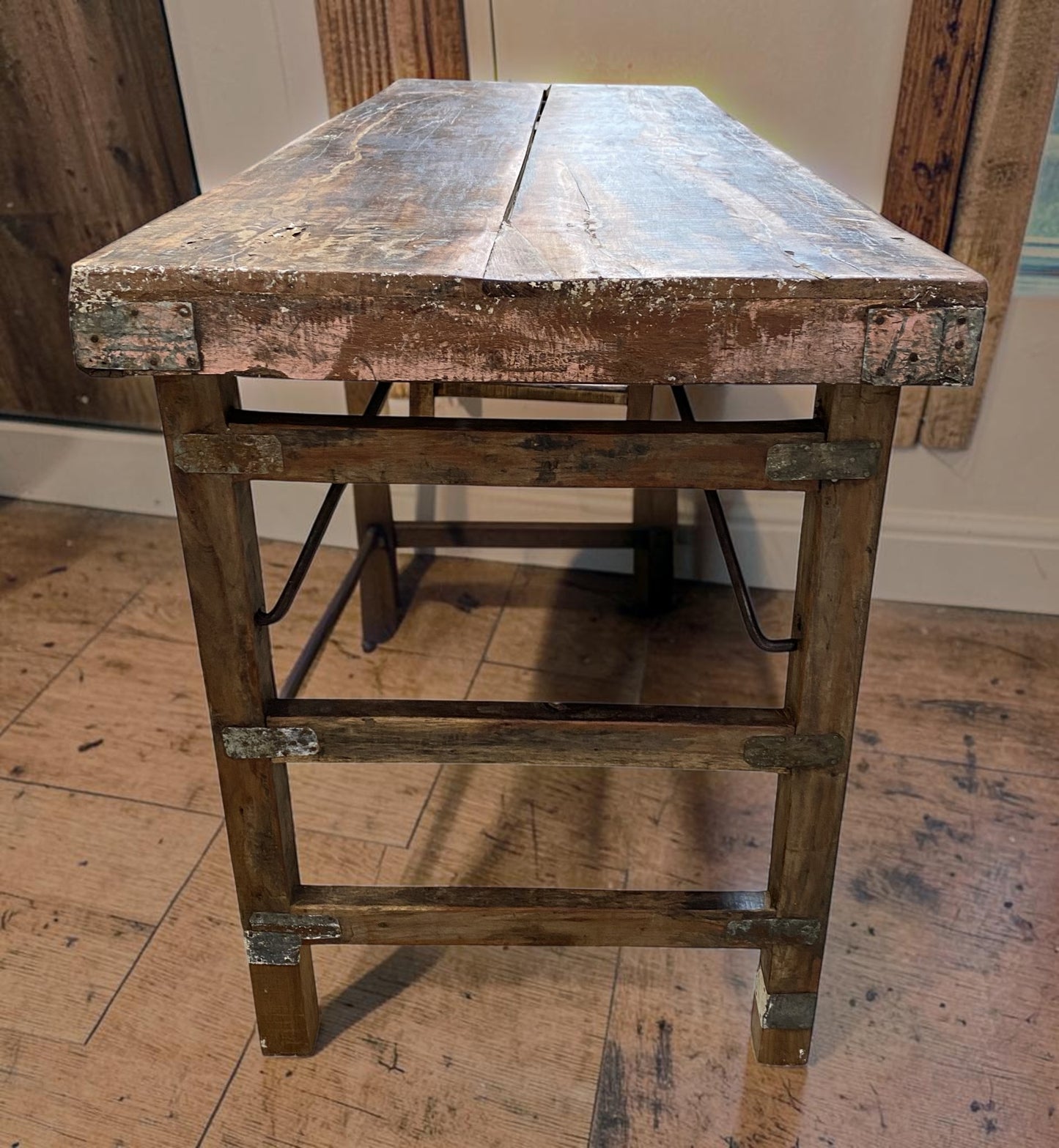 Reclaimed Wood Folding Table (68.5x22.5) Rustic Wood Dining, Kitchen Island B128