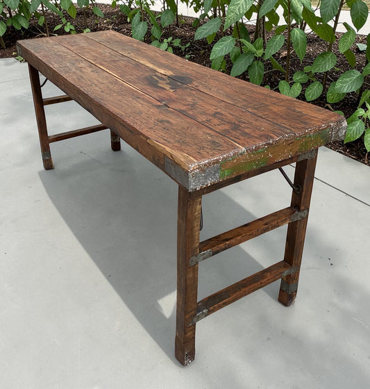 Reclaimed Wood Folding Table (68x22) Rustic Wood Dining, Kitchen Island B129