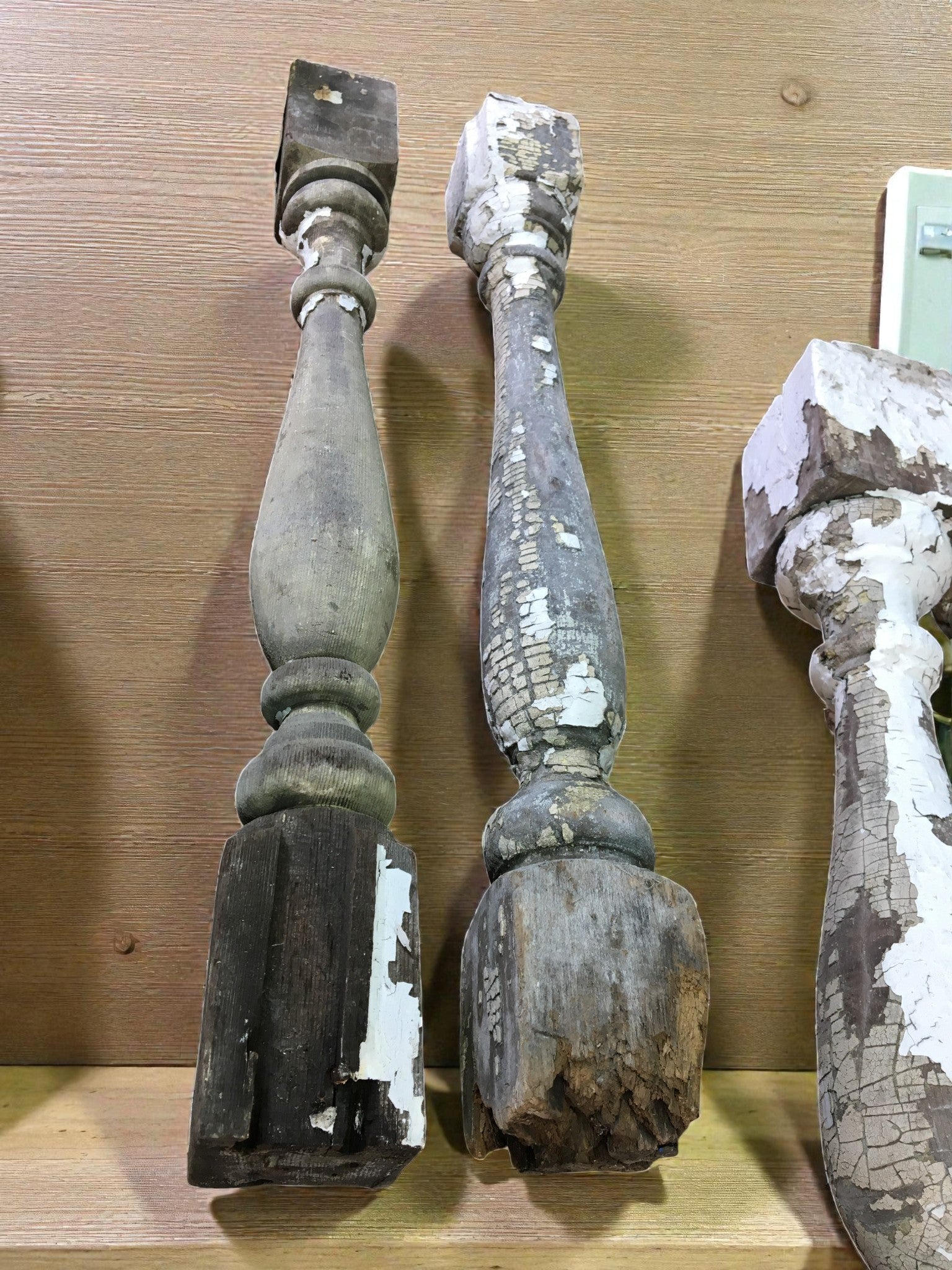 Balusters - 4 White Wood Balusters Architectural Salvage Spindles Porch Trim A11 by The Old Grainery (balusters, chippy, d...