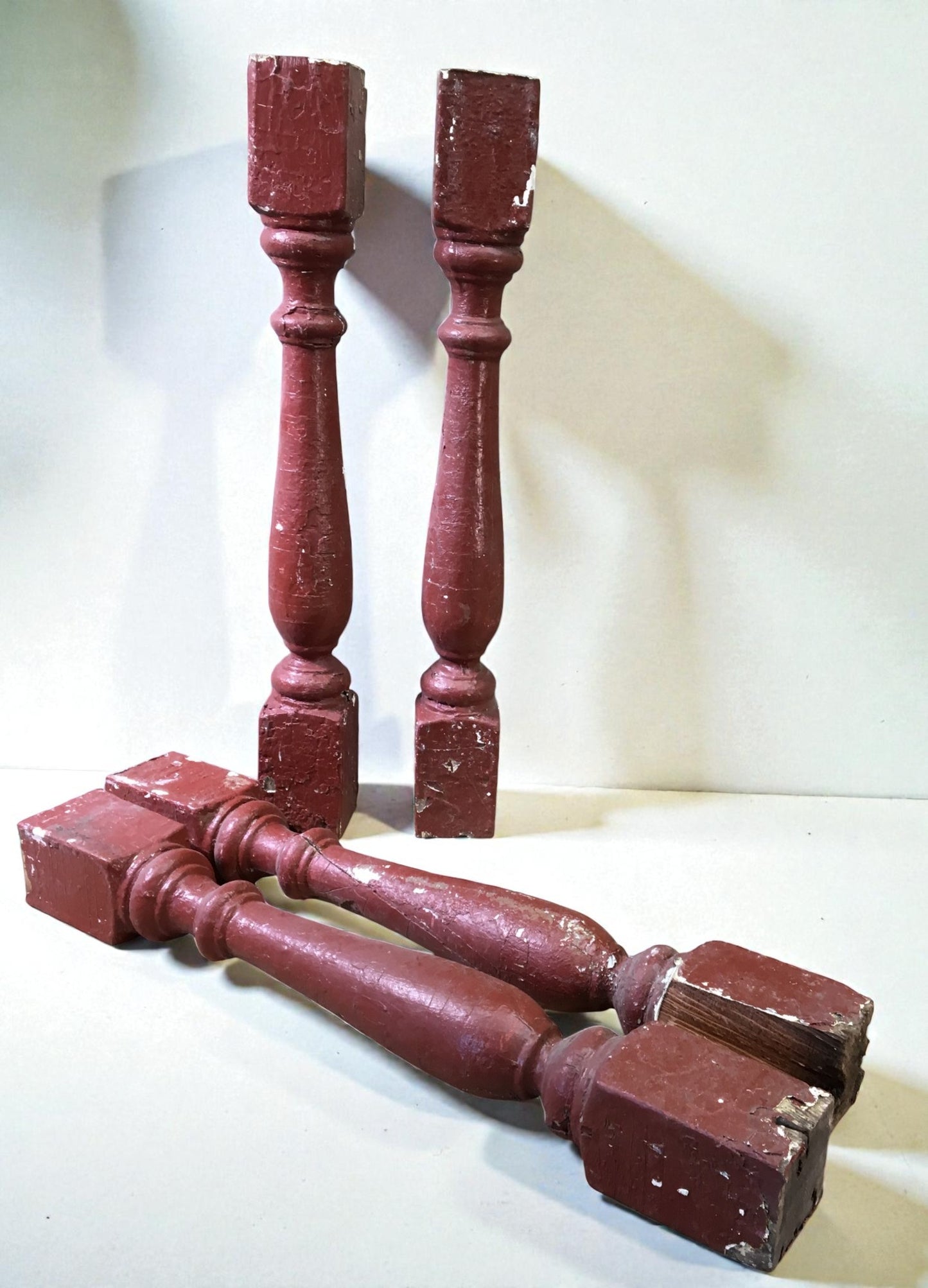 4 Rustic Red Wood Balusters Architectural Salvage Spindles Porch Trim E