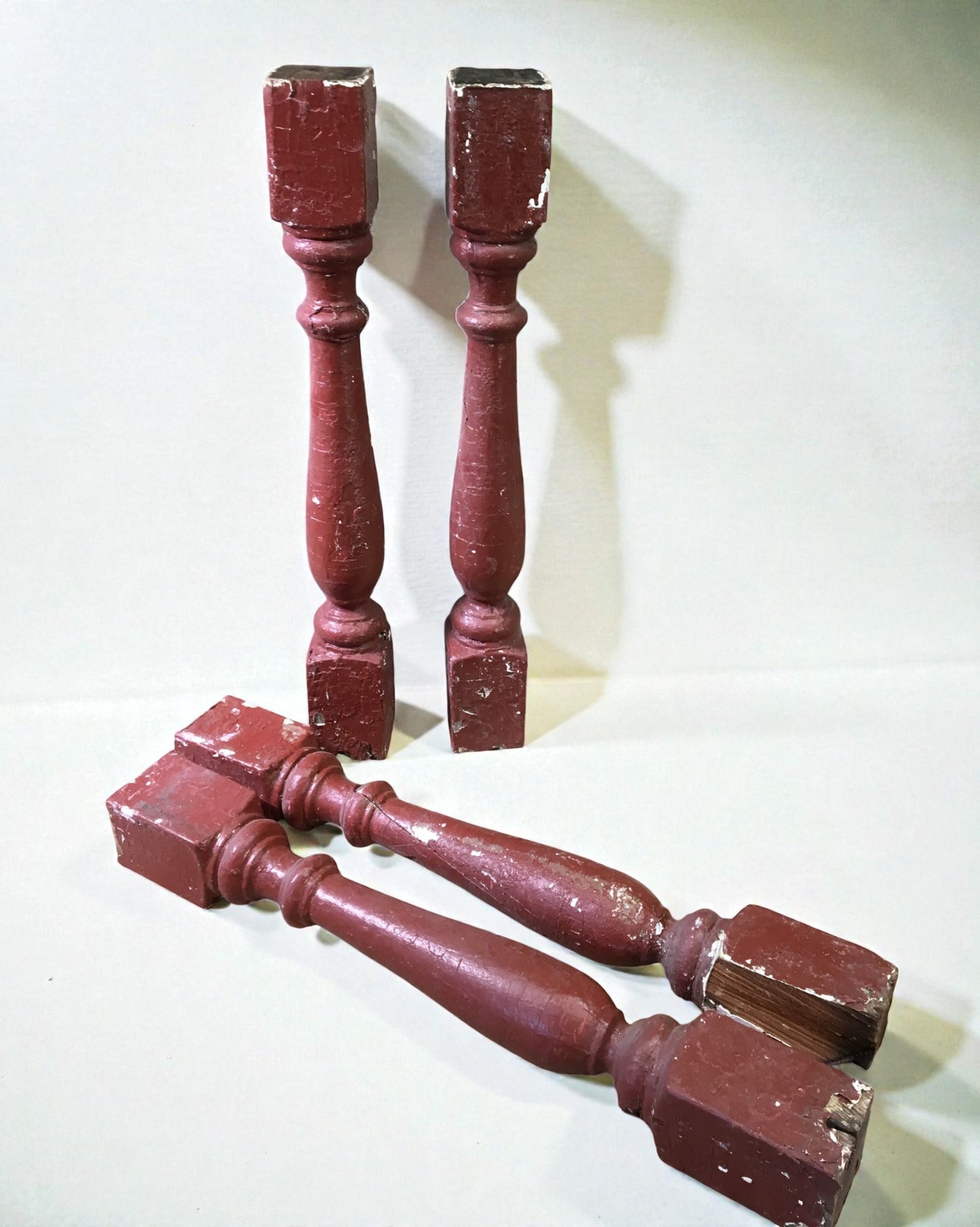 4 Rustic Red Wood Balusters Architectural Salvage Spindles Porch Trim E
