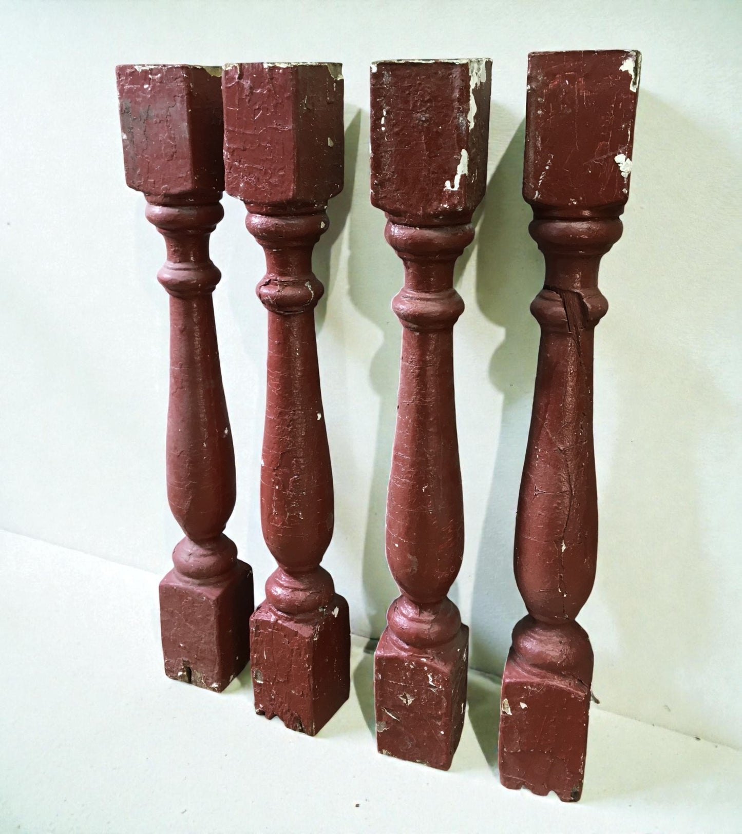 4 Rustic Red Wood Balusters Architectural Salvage Spindles Porch Trim E