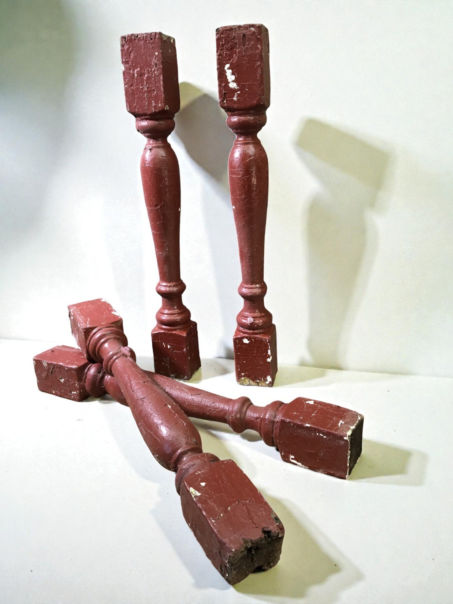 4 Rustic Red Wood Balusters Architectural Salvage Spindles Porch Trim E