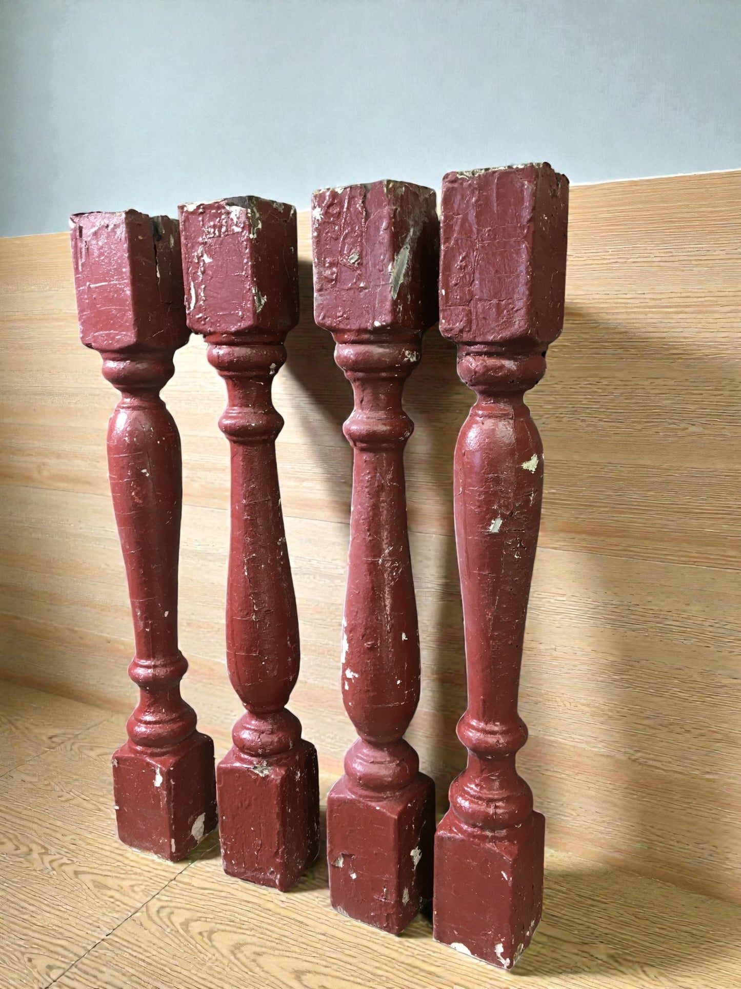 4 Rustic Red Wood Balusters Architectural Salvage Spindles Porch Trim F