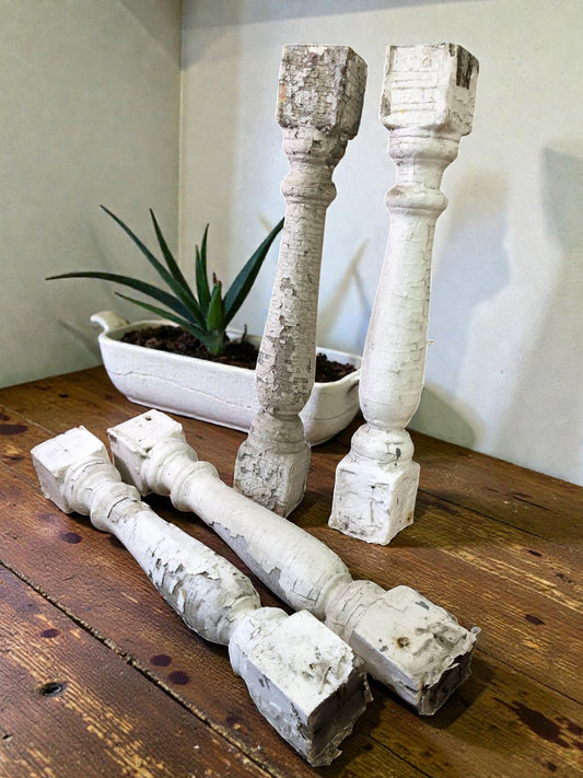 Balusters - 4 White Wood Balusters Reclaimed Spindles Porch Post House Trim A9 by The Old Grainery (baluster, Country, decor)