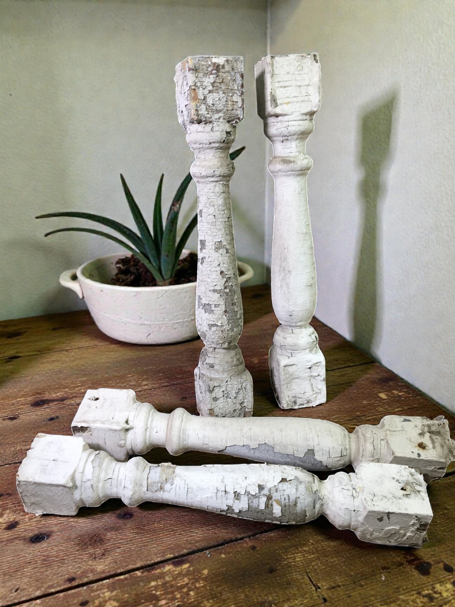 Balusters - 4 White Wood Balusters Reclaimed Spindles Porch Post House Trim A9 by The Old Grainery (baluster, Country, decor)