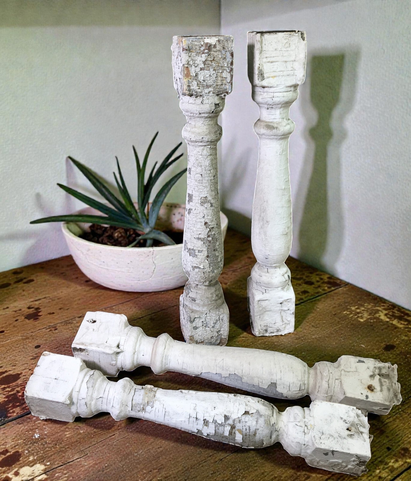 Balusters - 4 White Wood Balusters Reclaimed Spindles Porch Post House Trim A9 by The Old Grainery (baluster, Country, decor)