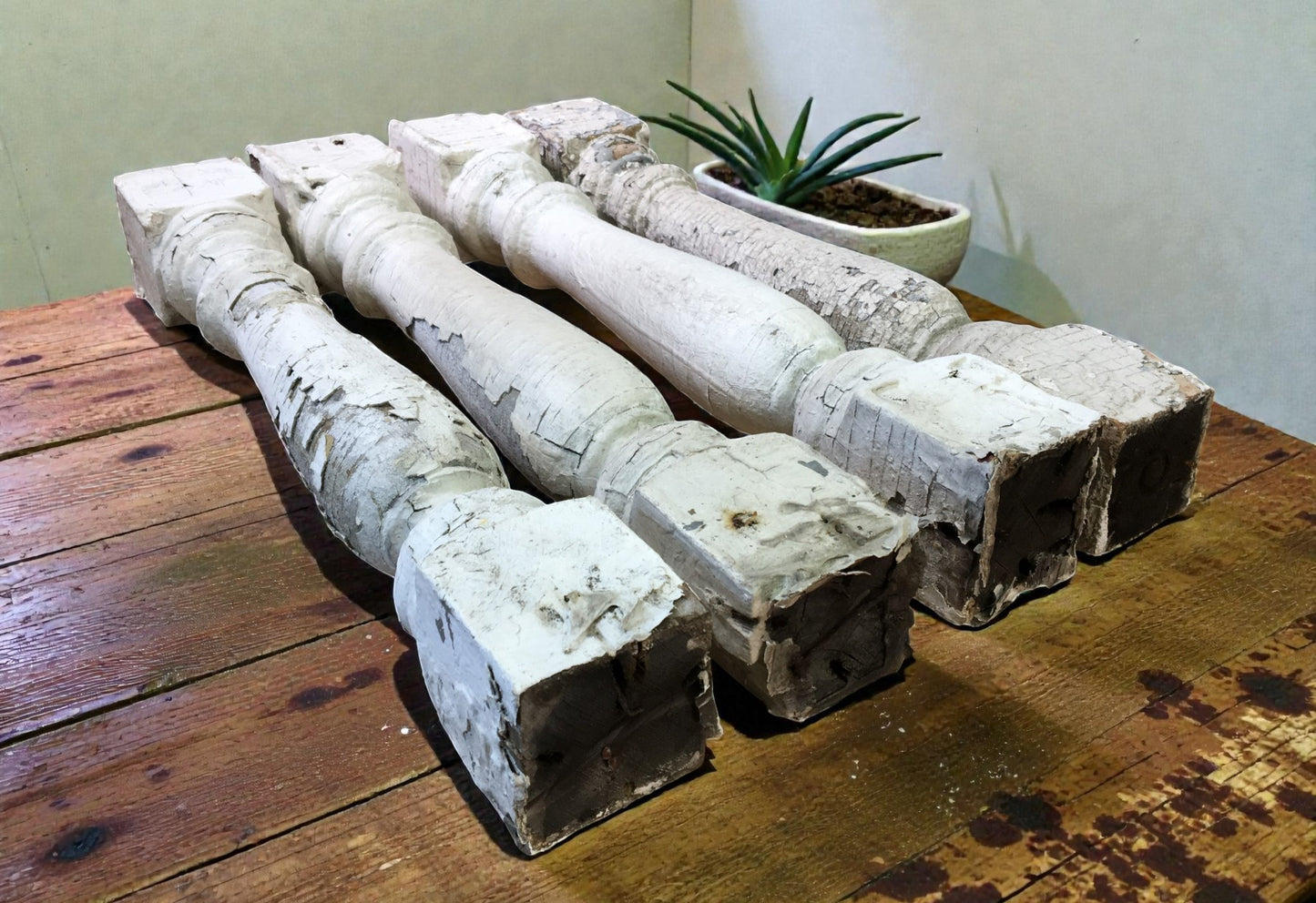 Balusters - 4 White Wood Balusters Reclaimed Spindles Porch Post House Trim A9 by The Old Grainery (baluster, Country, decor)
