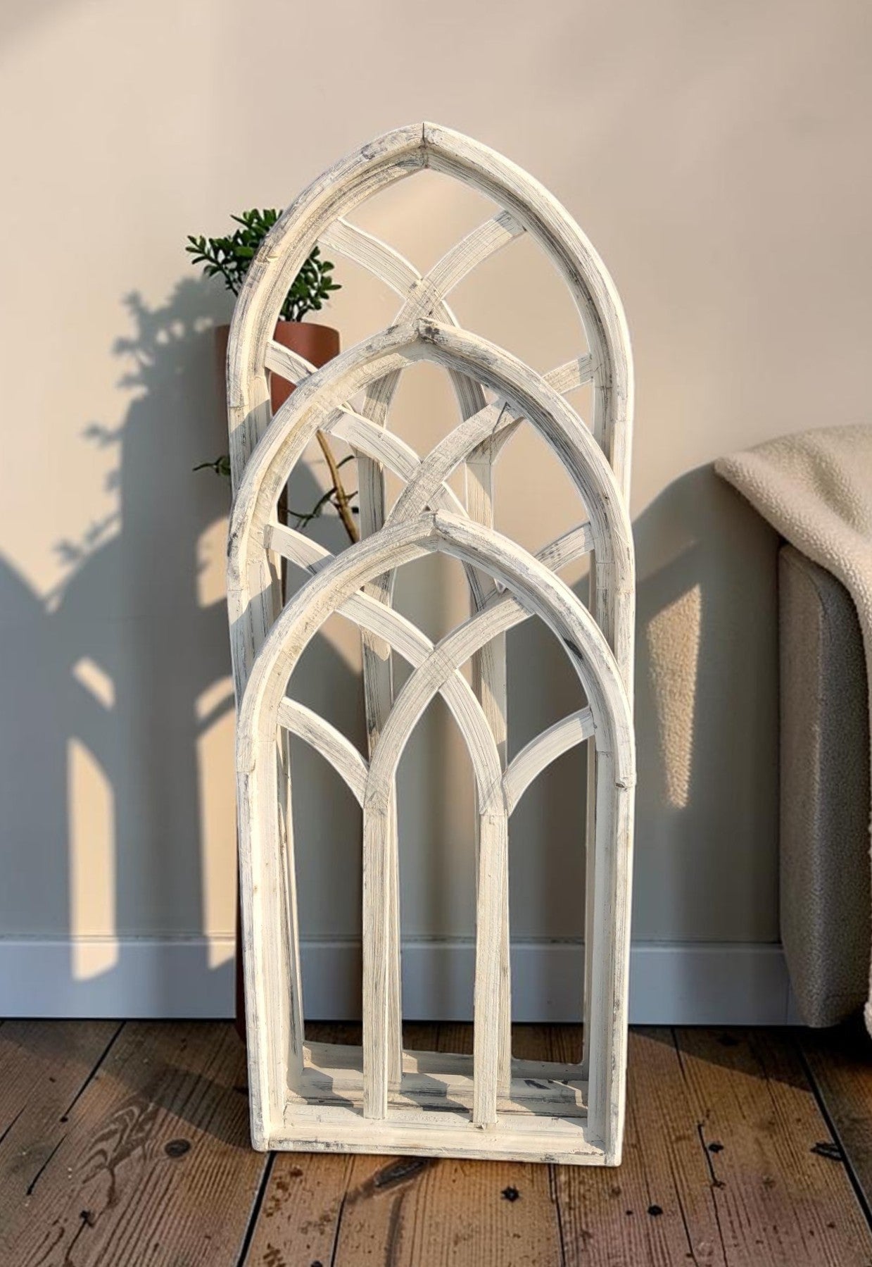3 White Wood Arched Window Frames, Distressed Cathedral Style, Farmhouse Decor