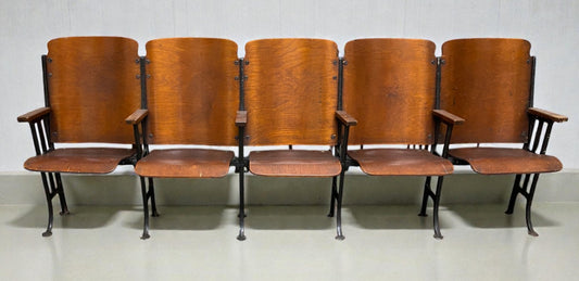 Home & Living > Furniture - 5 Vintage Wood Folding Theater Seats, Auditorium Seats, Entryway Bench, E24 by The Old Grainer...