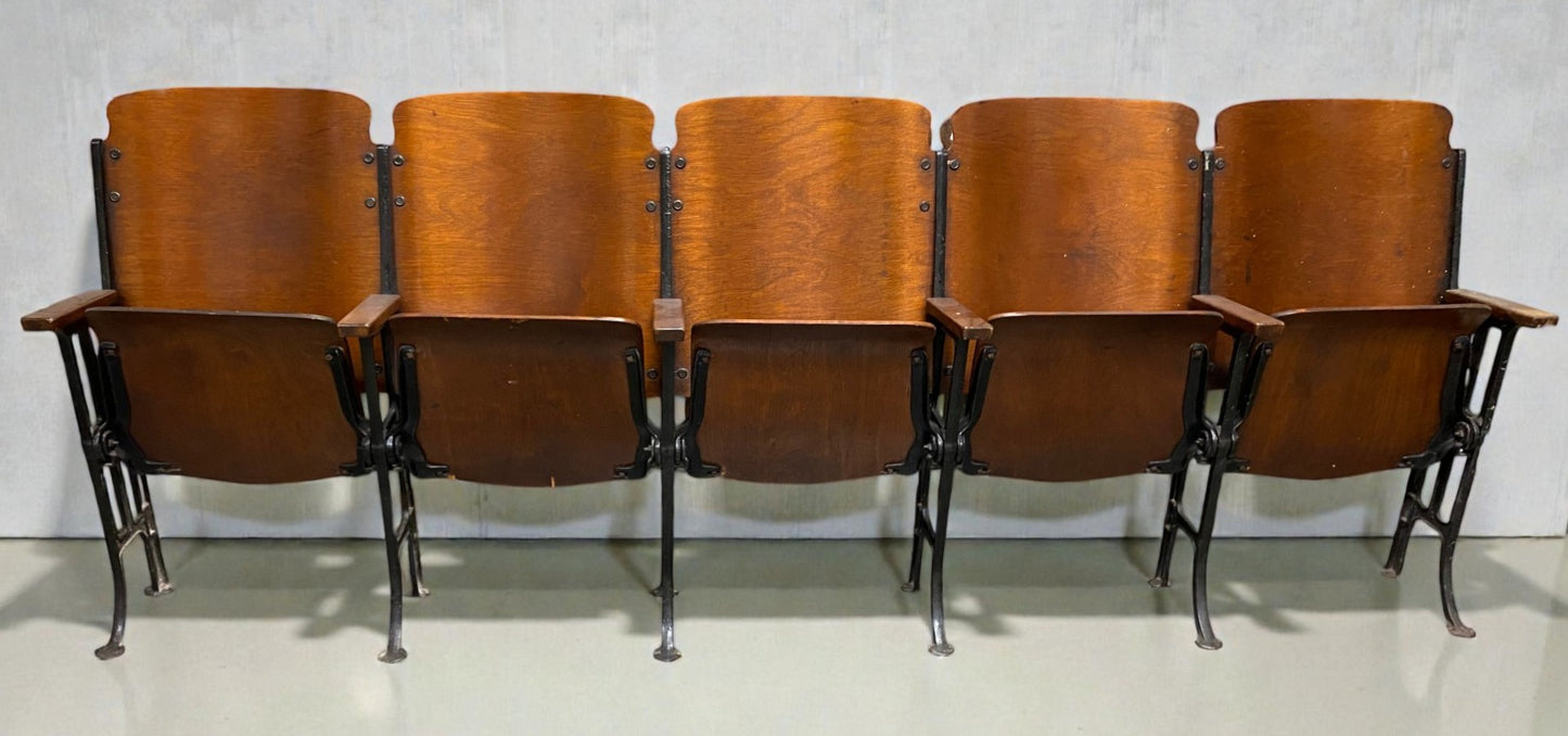 Home & Living > Furniture - 5 Vintage Wood Folding Theater Seats, Auditorium Seats, Entryway Bench, E24 by The Old Grainer...