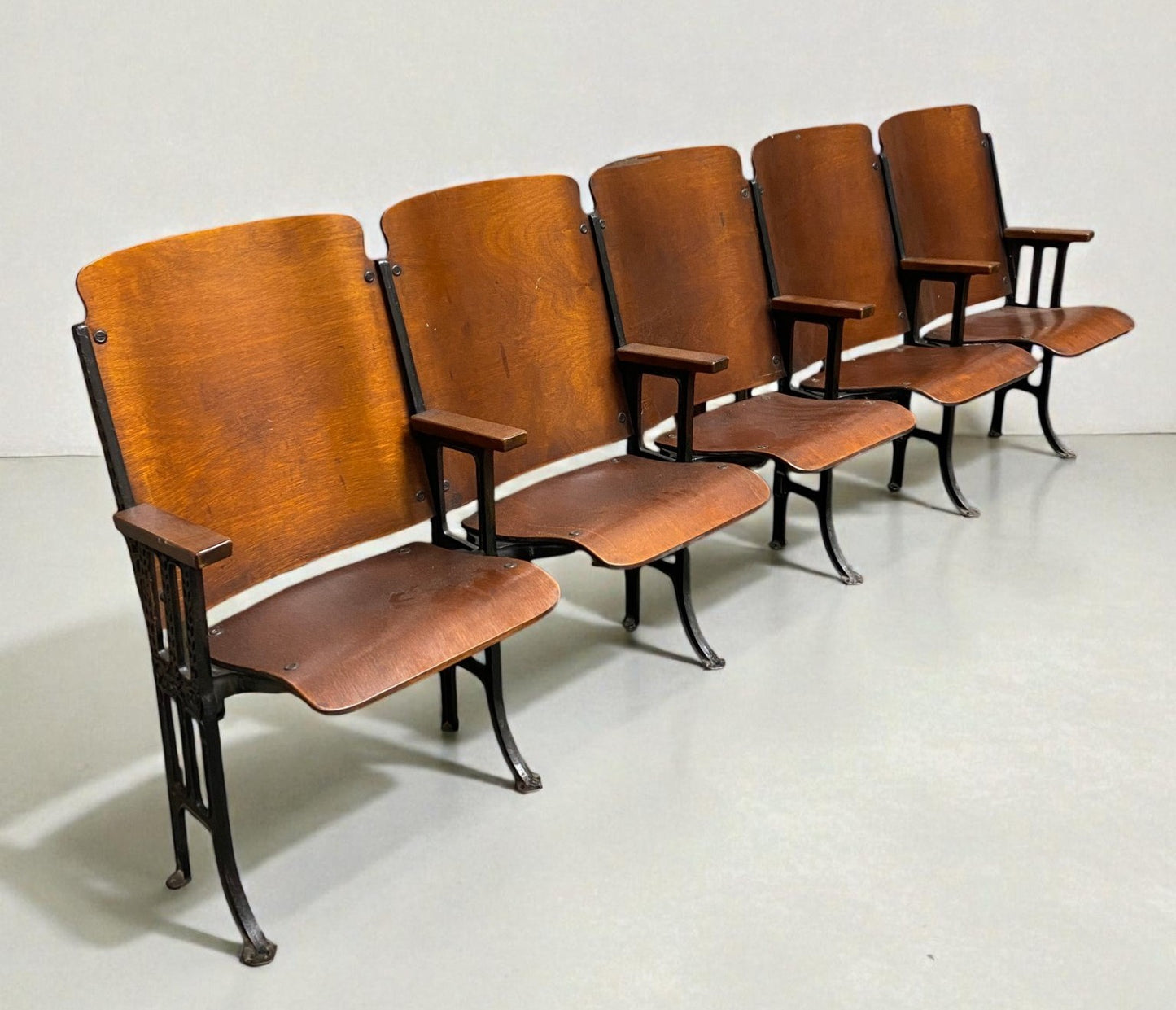 5 Vintage Wood Folding Theater Seats, Auditorium Seats, Entryway Bench, E26