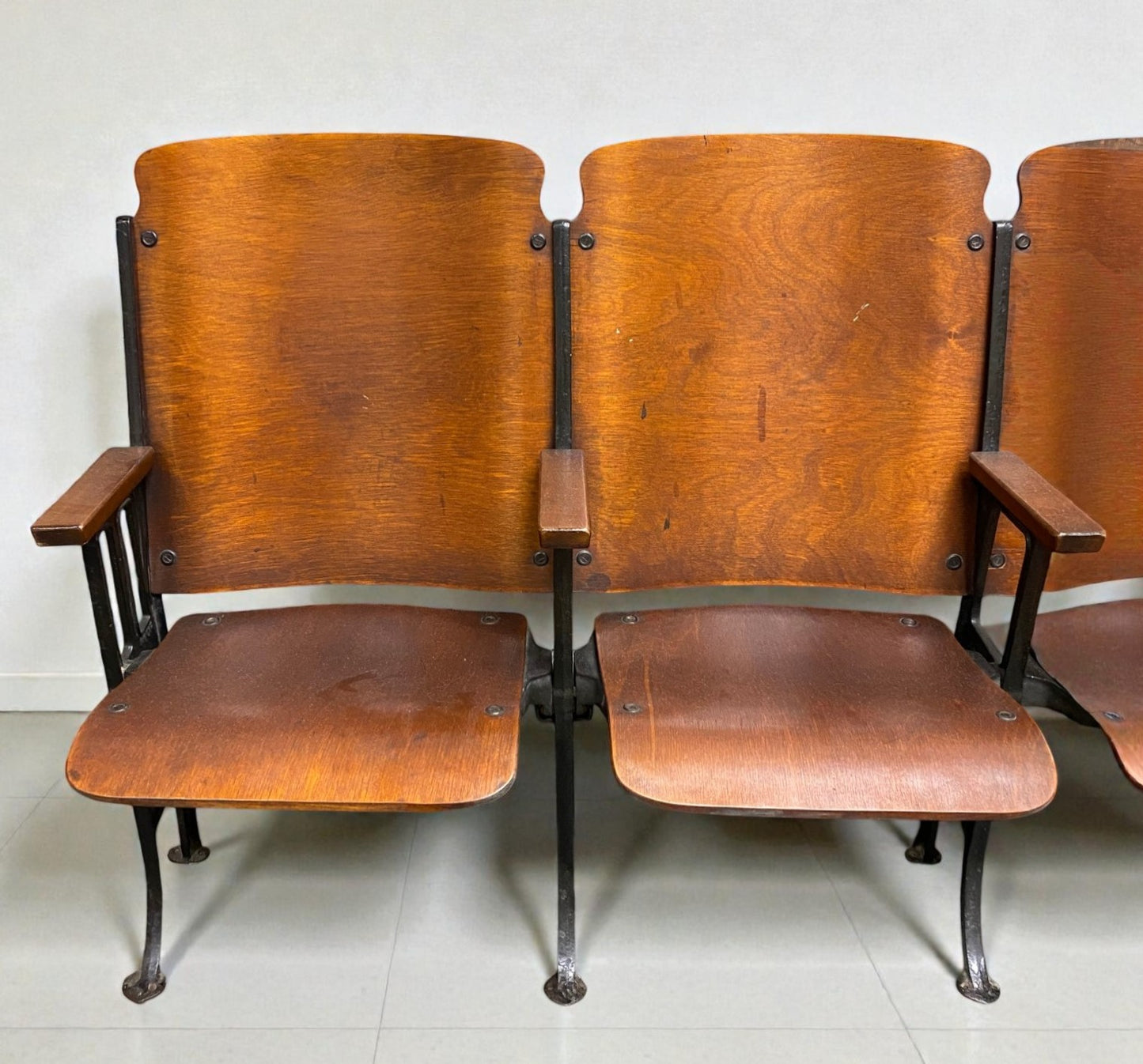 5 Vintage Wood Folding Theater Seats, Auditorium Seats, Entryway Bench, E26