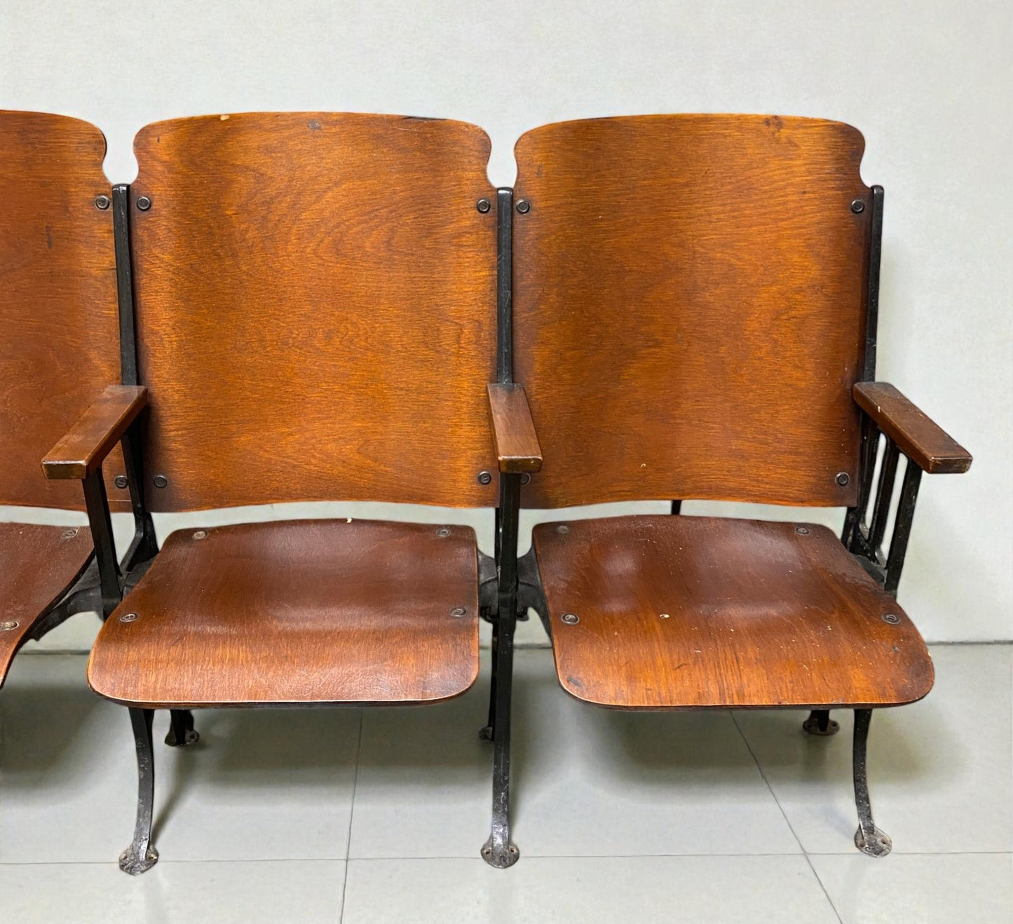5 Vintage Wood Folding Theater Seats, Auditorium Seats, Entryway Bench, E26