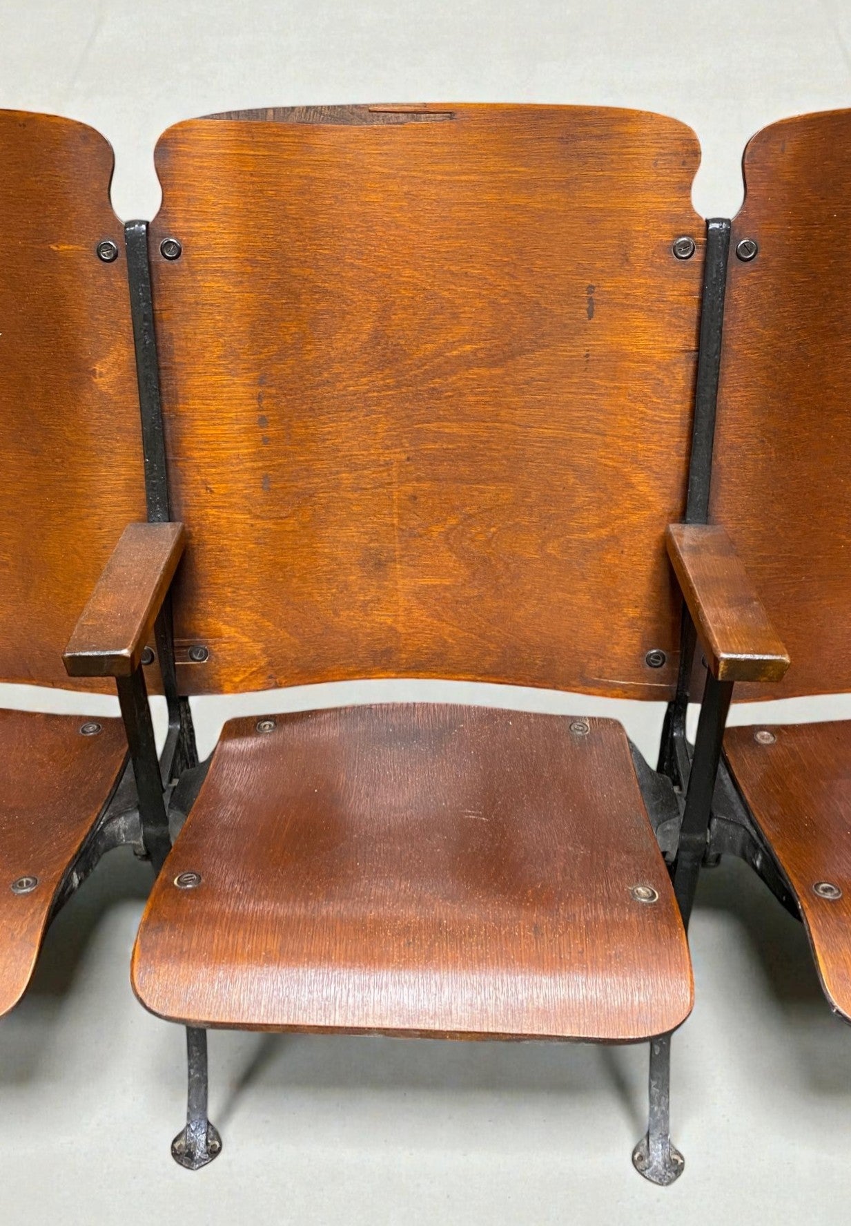 5 Vintage Wood Folding Theater Seats, Auditorium Seats, Entryway Bench, E26