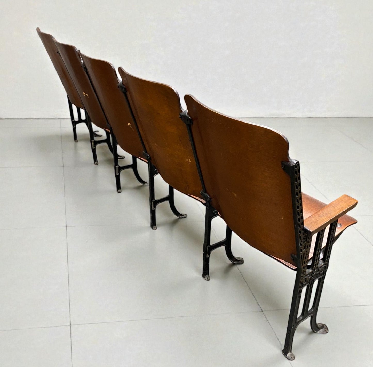 5 Vintage Wood Folding Theater Seats, Auditorium Seats, Entryway Bench, E26