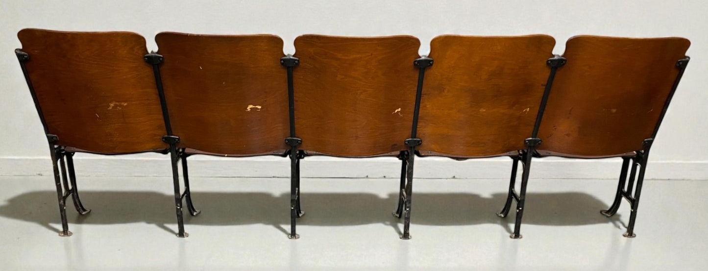 5 Vintage Wood Folding Theater Seats, Auditorium Seats, Entryway Bench, E26