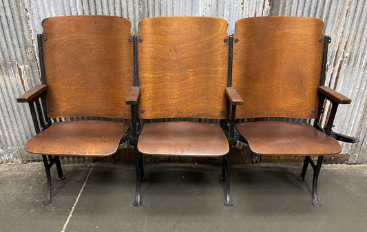 Theater Seats - 3 Vintage Wood Folding Theater Seats, Auditorium Seats, Entryway Bench, E27 by The Old Grainery (art deco,...