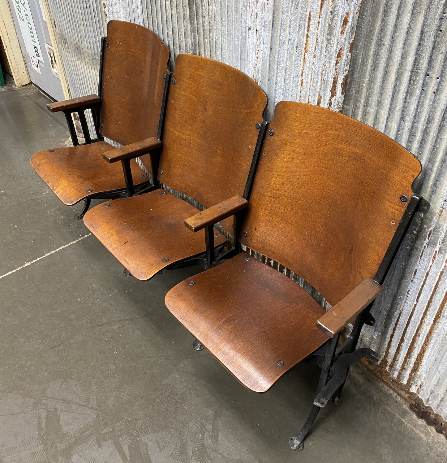 3 Vintage Wood Folding Theater Seats, Auditorium Seats, Entryway Bench, E27