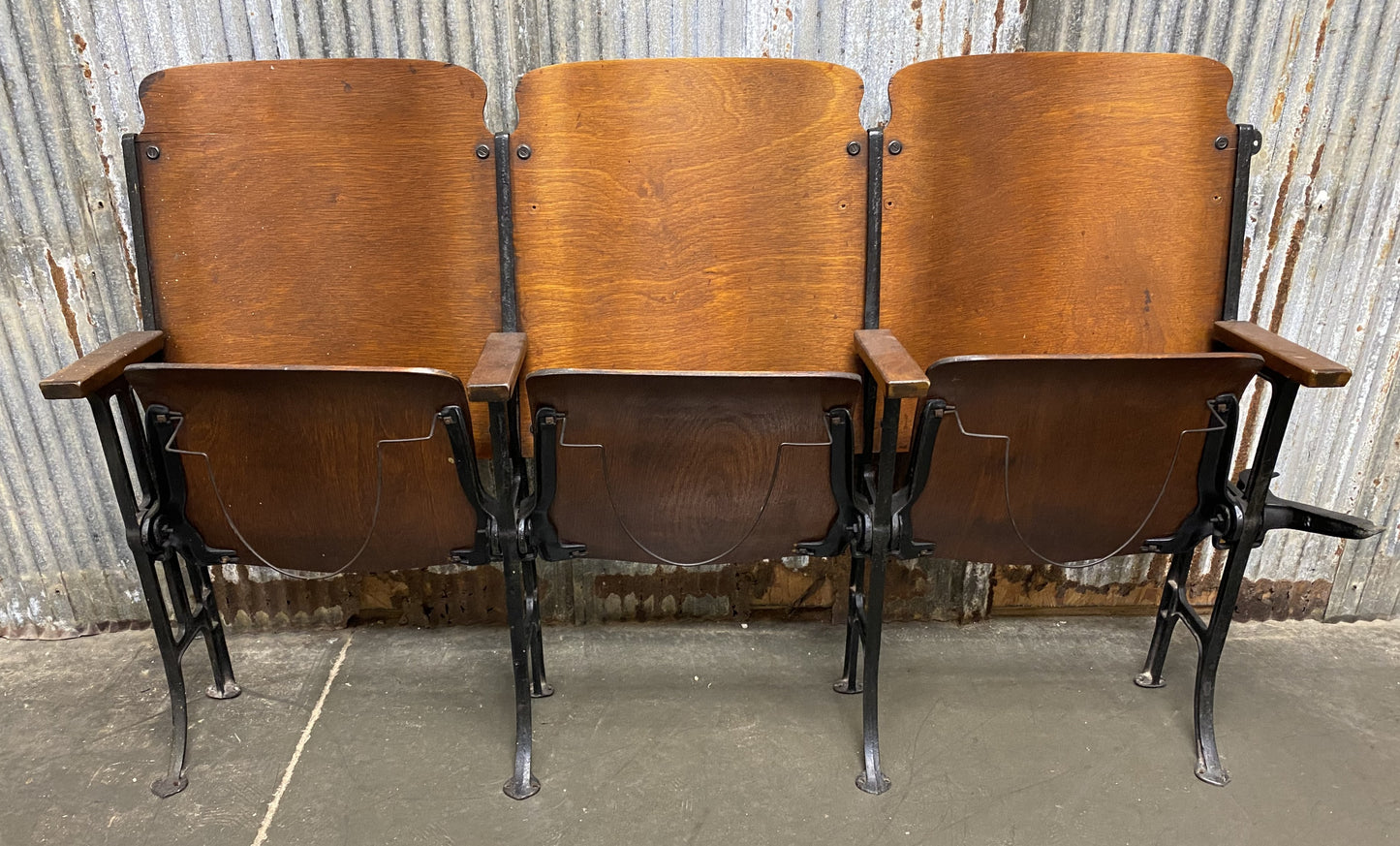 3 Vintage Wood Folding Theater Seats, Auditorium Seats, Entryway Bench, E27